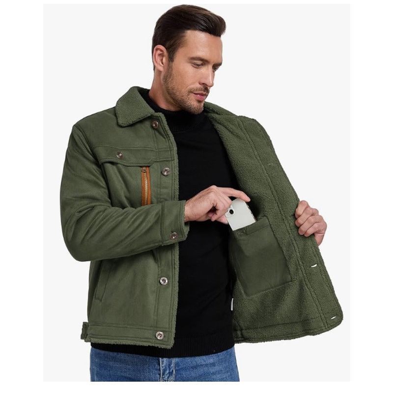 The Unbranded Brand Mens Army Green Sherpa Lined Jacket Lapel CottonEXTRALARGE Size US XL / EU 56 / 4 - 3 Thumbnail