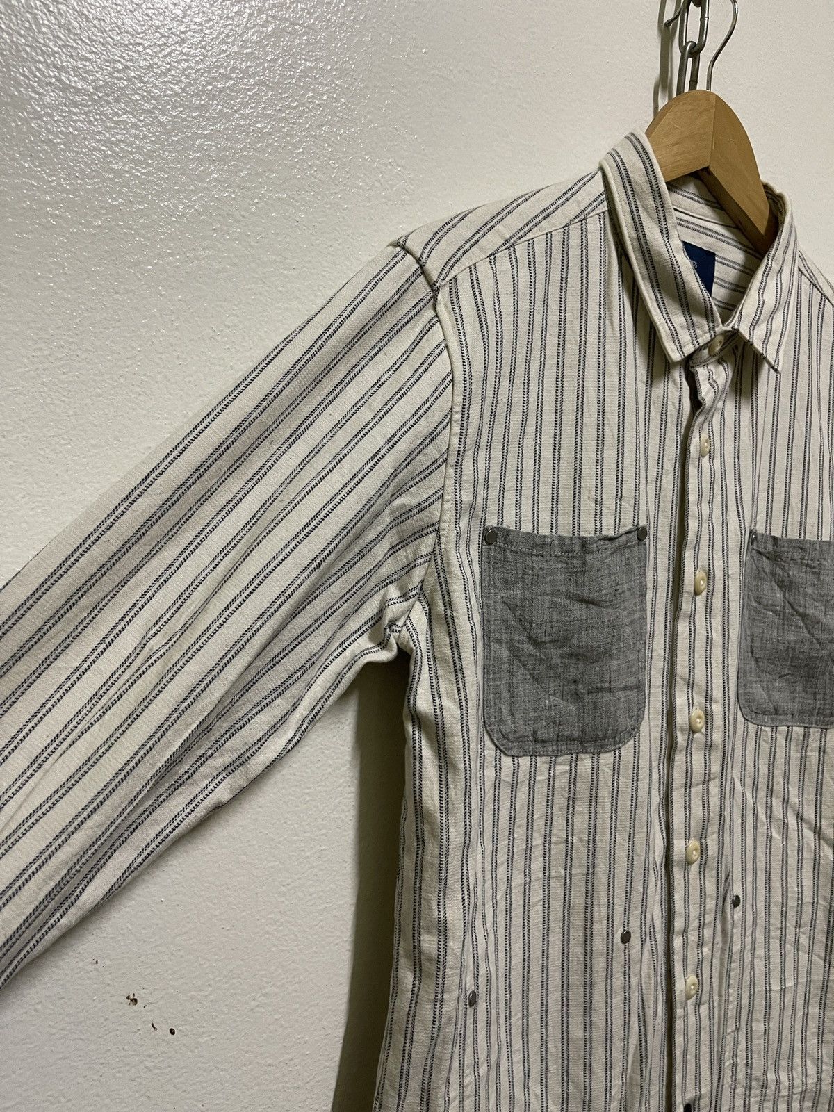 Japanese Brand × STUDIOUS Studious Pocket Shirt Striped Long Sleeve Size US M / EU 48-50 / 2 - 2 Thumbnail