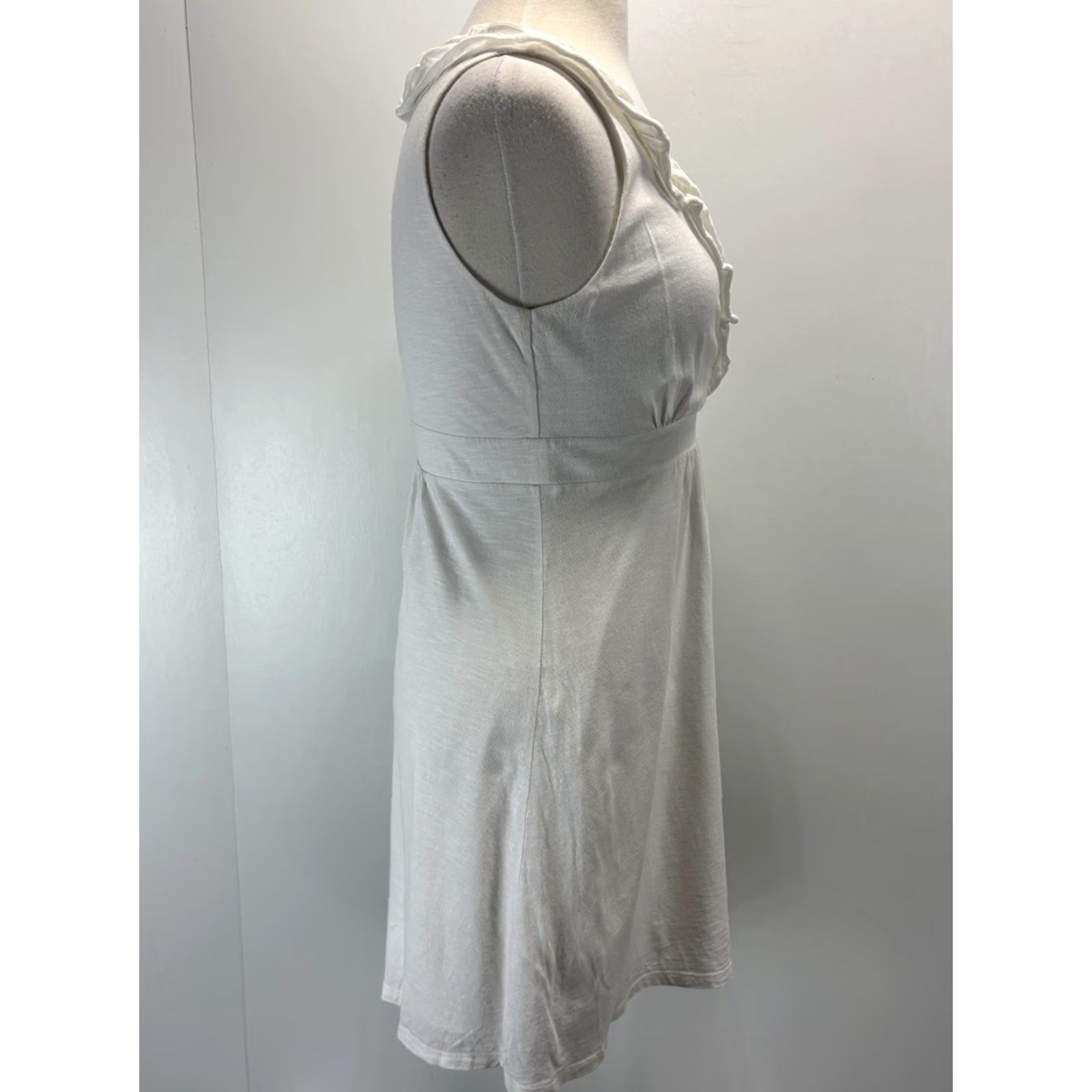 Loft LOFT White Cotton Dress XS Sleeveless Ruffle Trim Womens Summer Classic A-Line Size XS / US 0-2 / IT 36-38 - 4 Thumbnail