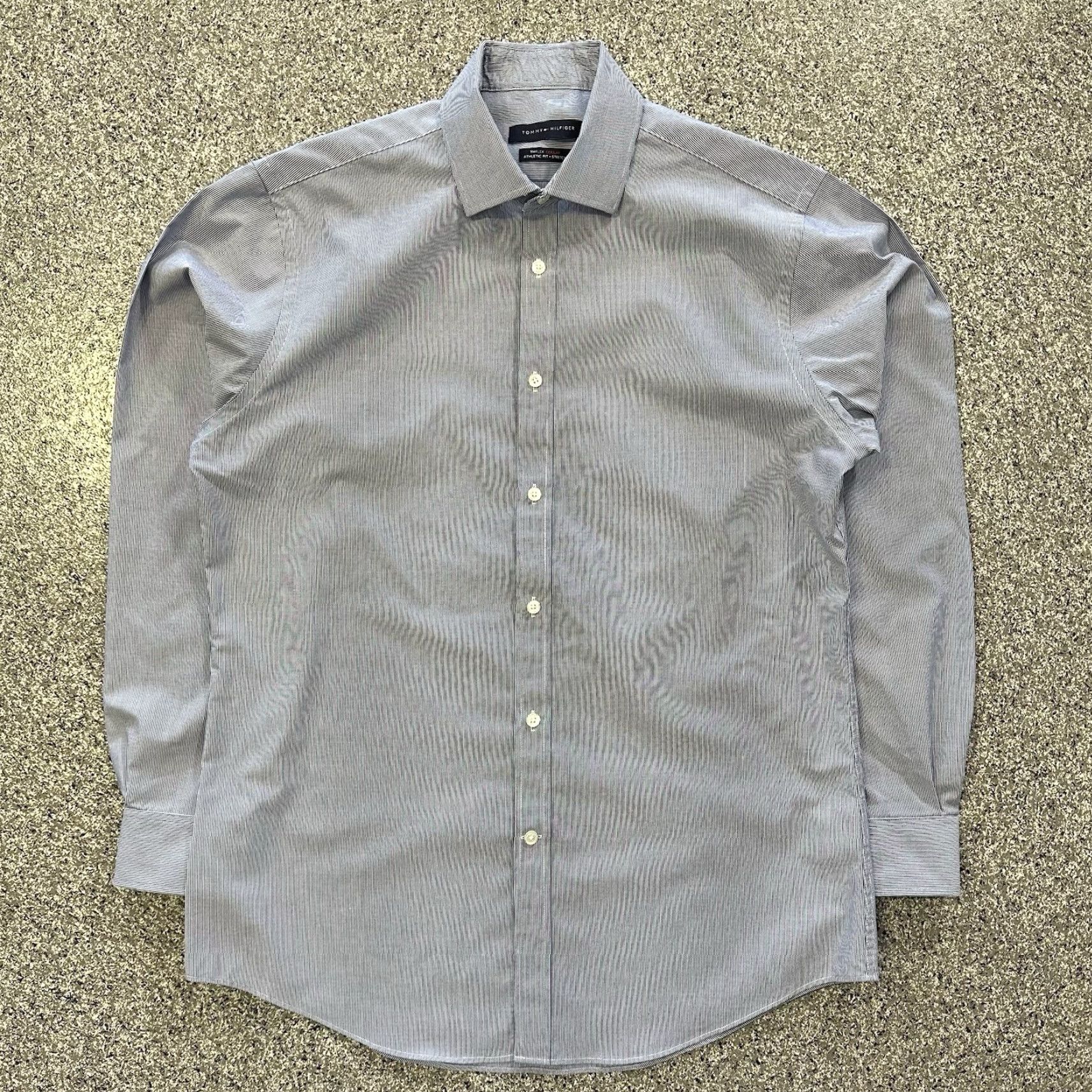 Tommy Hilfiger Tommy Hilfiger Dress Shirt Mens L Blue Striped TH Flex Collar Athletic Fit Shirt-Button Up Womens Mens? Size 42R - 2 Thumbnail