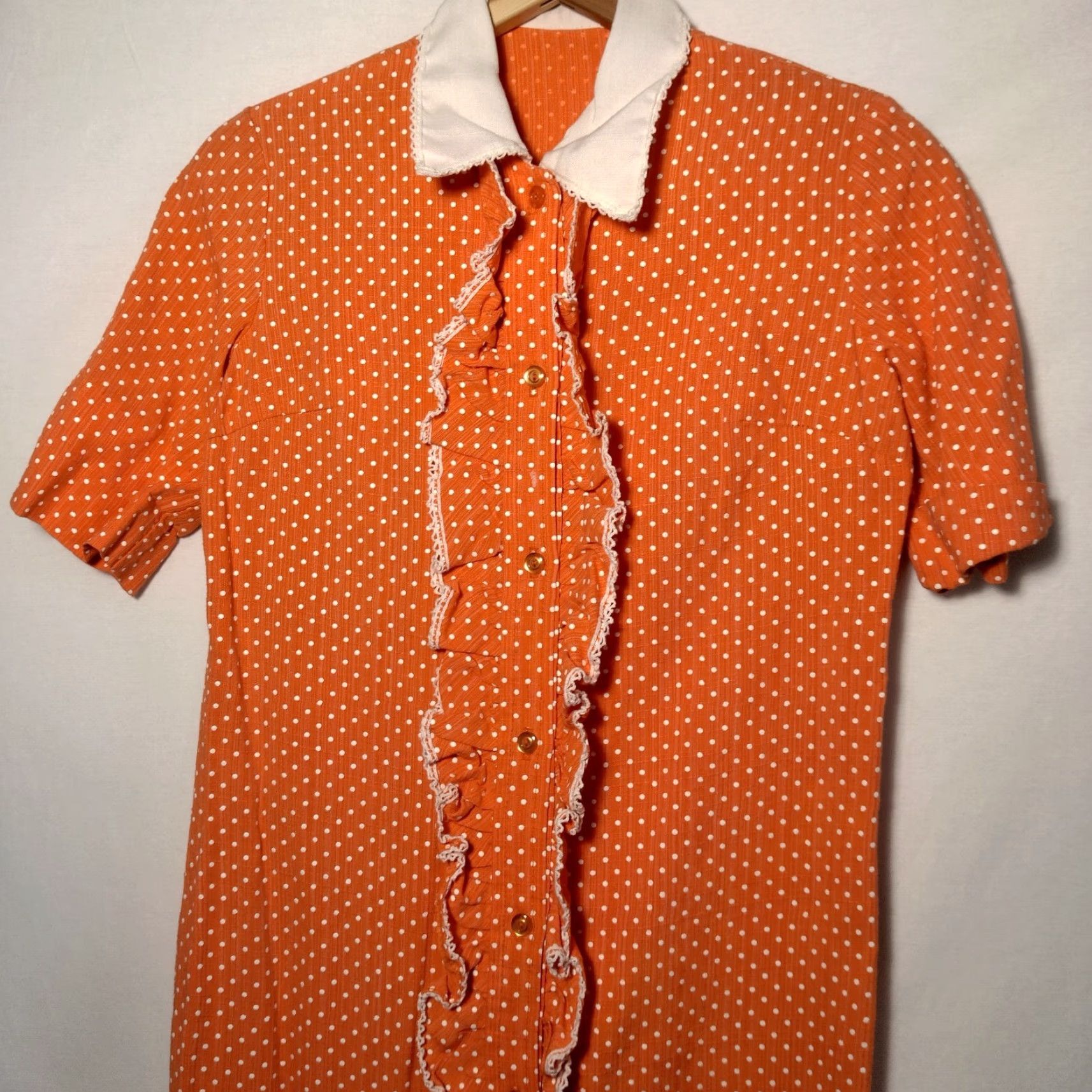 Vintage Vintage House Dress Size 6 Orange Polka Dot Button Collared 1960s Mod Short Slv Size 28" / US 6 / IT 42 - 2 Thumbnail