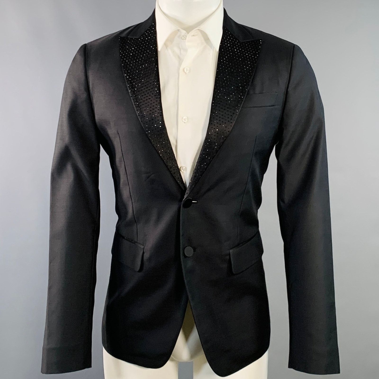 Dsquared2 DSQUARED2 Wool Silk Rhinestone Studded Peak Lapel Sport Coat Size 38R - 1 Thumbnail