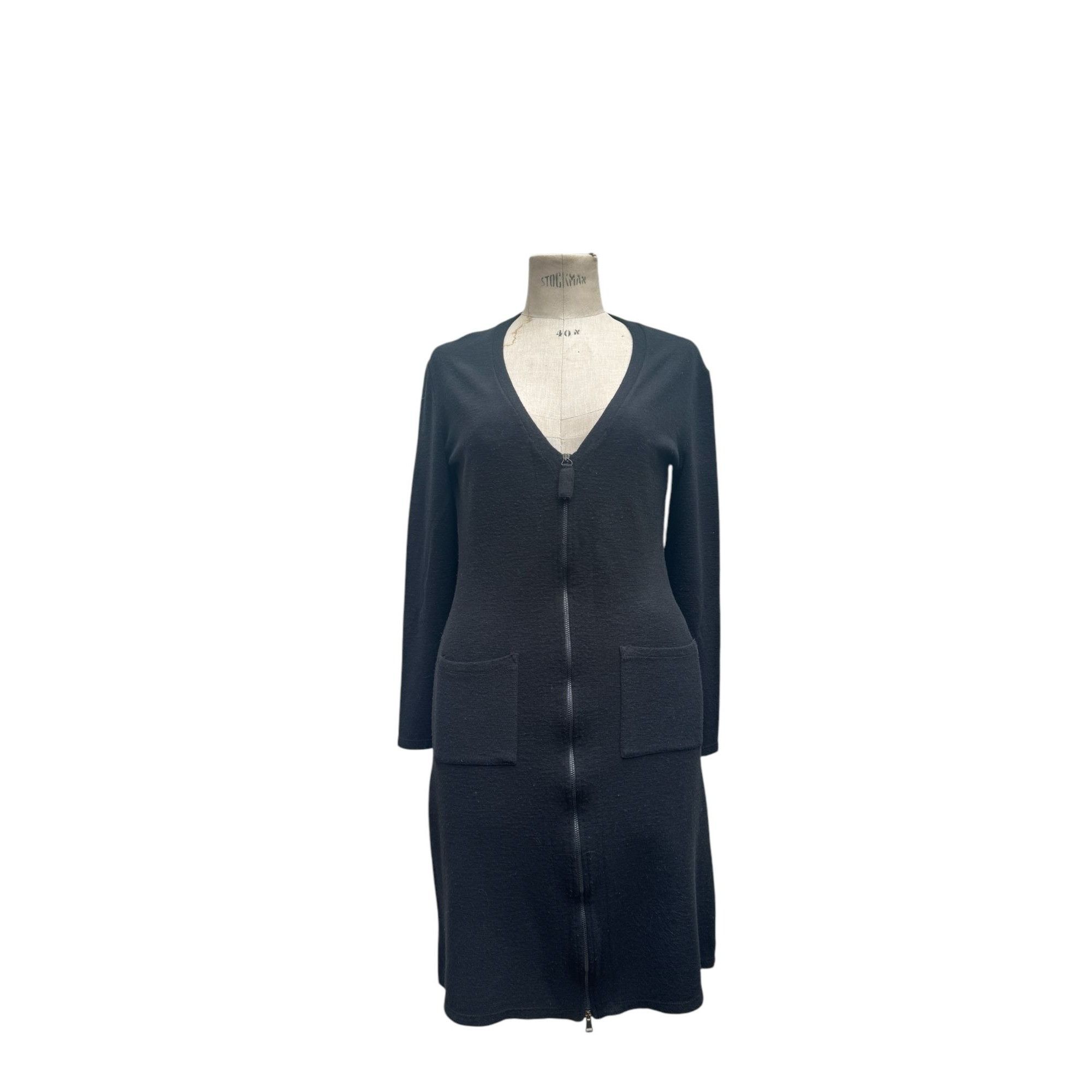 Jean Paul Gaultier Vintage Black Wool Front zipped Dress Size L / US 10 / IT 46 - 1 Thumbnail