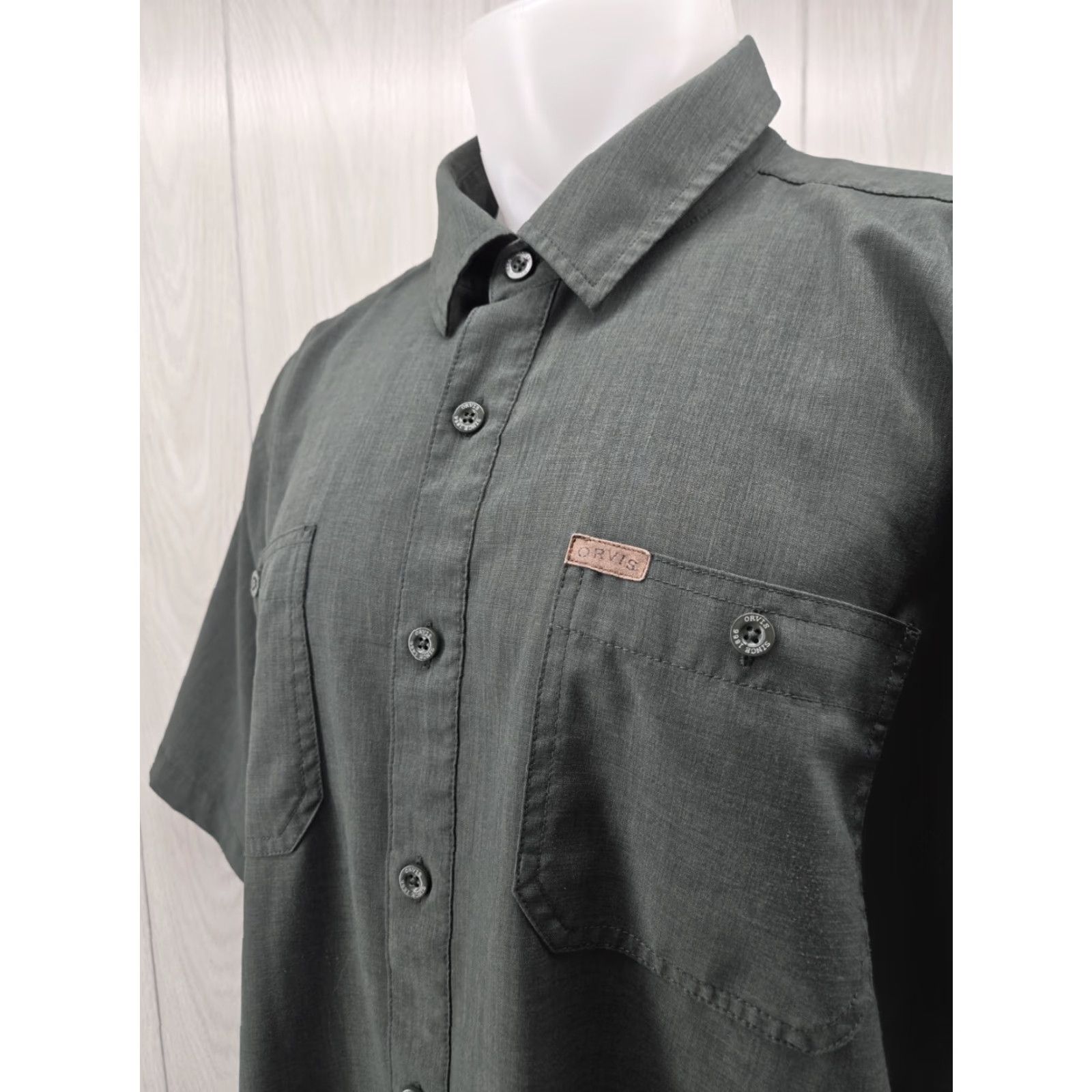 Orvis Orvis Short Sleeve Shirt Button Up Mens 2XL Polyester Hiking Fishing Outdoors Green Solid Size US XXL / EU 58 / 5 - 5 Thumbnail