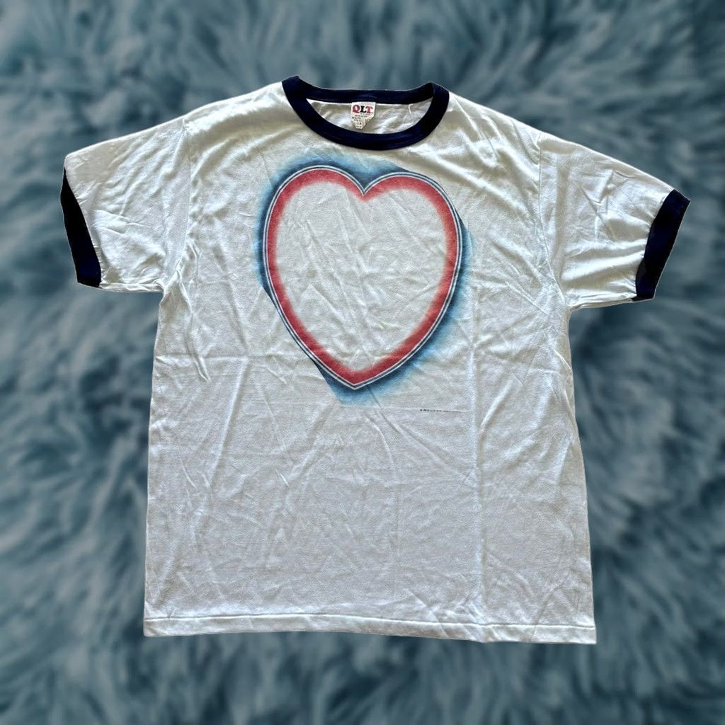 Vintage VINTAGE I Love Heart Ringer T-Shirt XL RARE Unisex 80s Deadstock NOS QLT White Cotton Blend Short Sleeve Graphic Tee Size US L / EU 52-54 / 3 - 1 Thumbnail