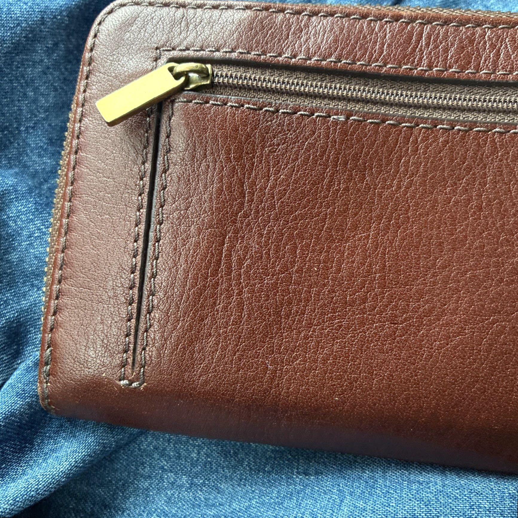 Fossil Jori RFID Zip Clutch Brown Leather Wristlet Purse NWT 00 SWL3008210