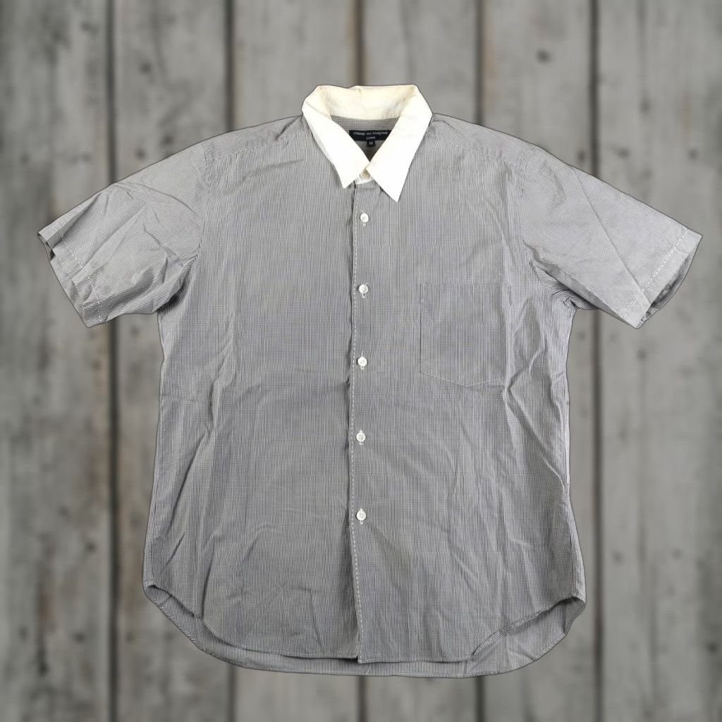 VINTAGE Comme Des Garcons Homme Shirt Check Short Sleeve M Gray Japan Men Dress Shirt