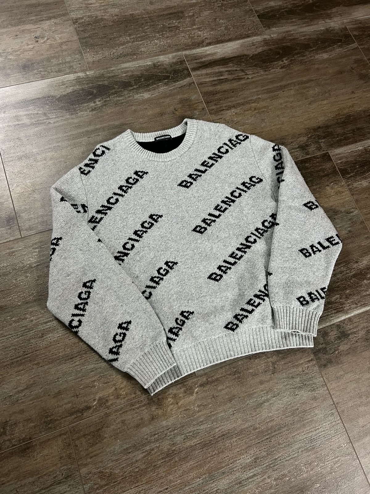 image of Balenciaga Sweater All Over in Grey, Men's (Size Large)
