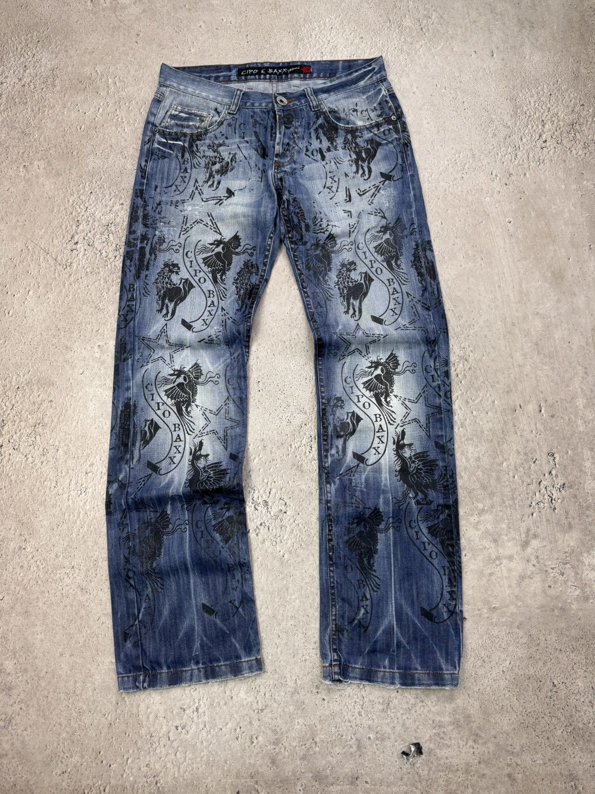 Designer × Ed Hardy Vintage Ed Hardy Style Rhinestones Skeleton Jeans Size US 32 / EU 48 - 1 Thumbnail