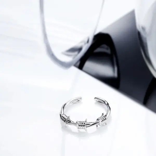 Jewelry × Sterling Silver 925-Sterling-Silver Barbed Crown of Twist Thorns Wire Ring Size ONE SIZE - 4 Thumbnail