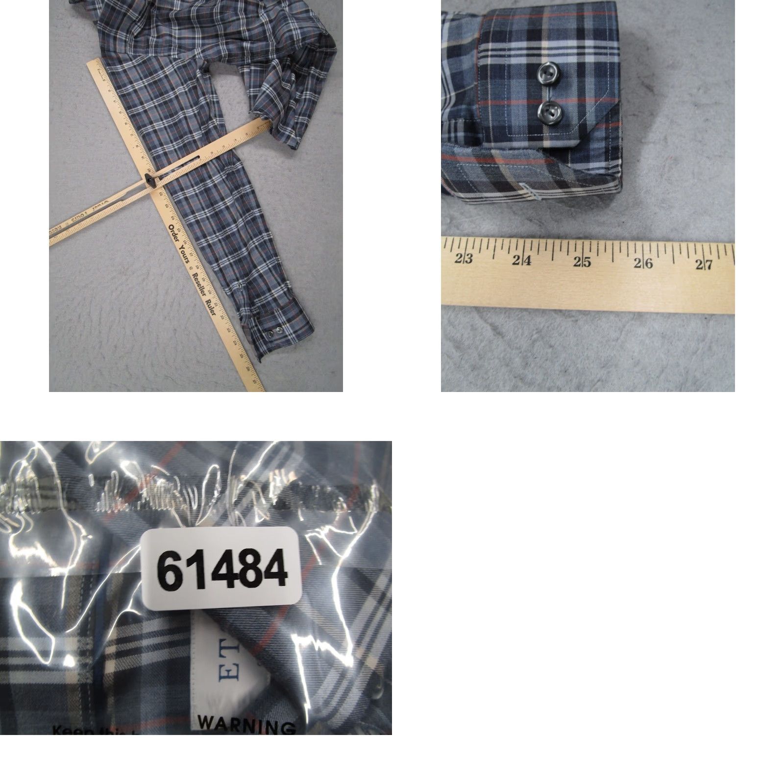 Eton Eton Contemporary Fit Dress Shirt Mens 15.5 41in Cotton Twill Plaid Blue Grey Orange Multicolor Long Sleeve Button-Down Spread Collar Mens Size 42R - 8 Thumbnail