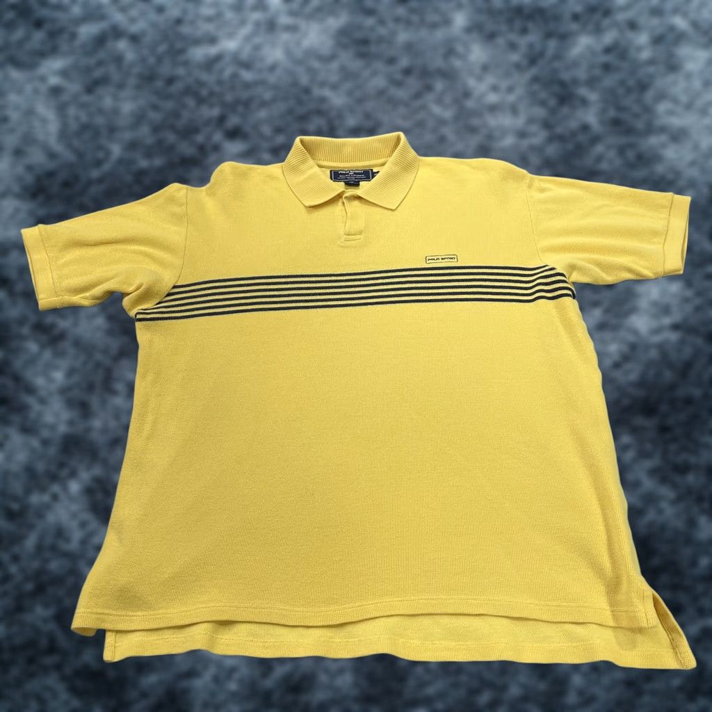 Vintage VINTAGE Polo Sport Shirt Mens XL Yellow Striped 90s Polo Sport Logo Cotton Knit Short Sleeve Casual Golf Size US XL / EU 56 / 4 - 1 Thumbnail