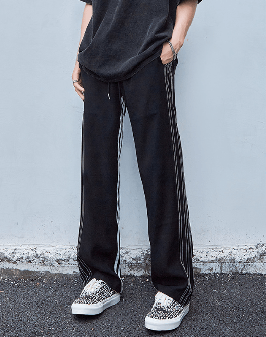 Japanese Brand × Jean Retro striped straight-leg trendy drawstring casual trousers Size US 32 / EU 48 - 1 Thumbnail
