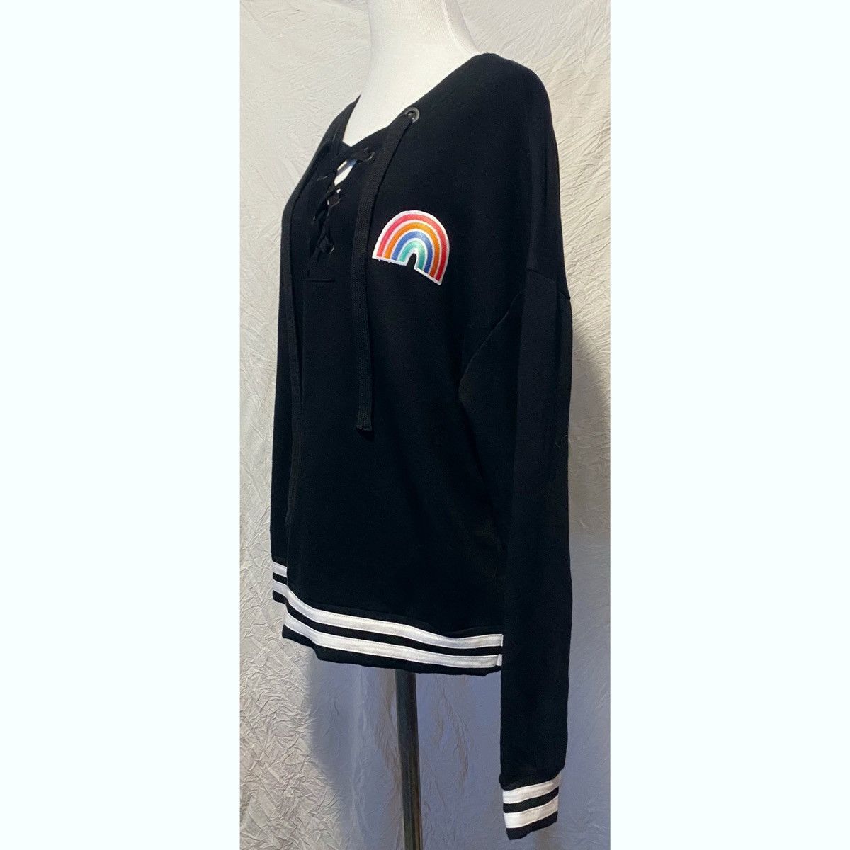 Other Custom, Rainbow Patchwork, Oversized, Lace Up Chest Sweater Size ONE SIZE - 8 Thumbnail