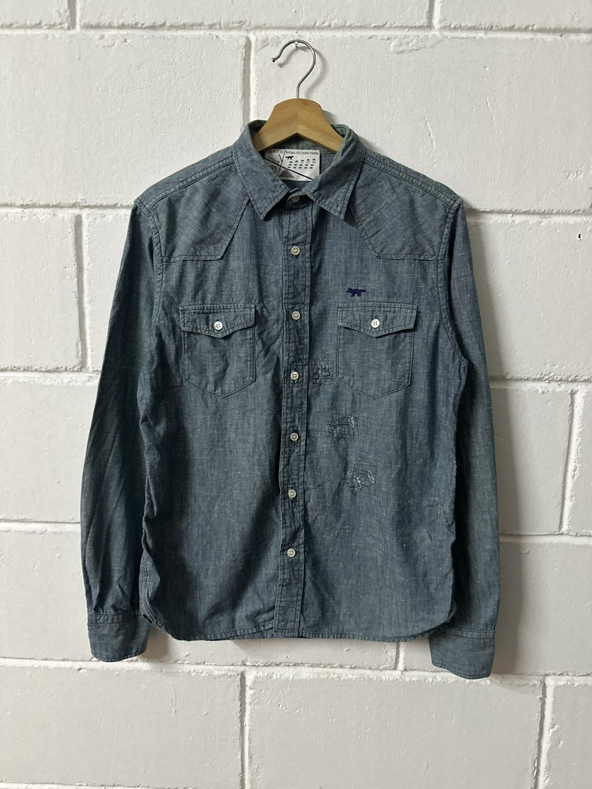 Maison Kitsune Maison Kitsune Richelieu Paris Denim Distressed Design L/S Size US M / EU 48-50 / 2 - 2 Thumbnail