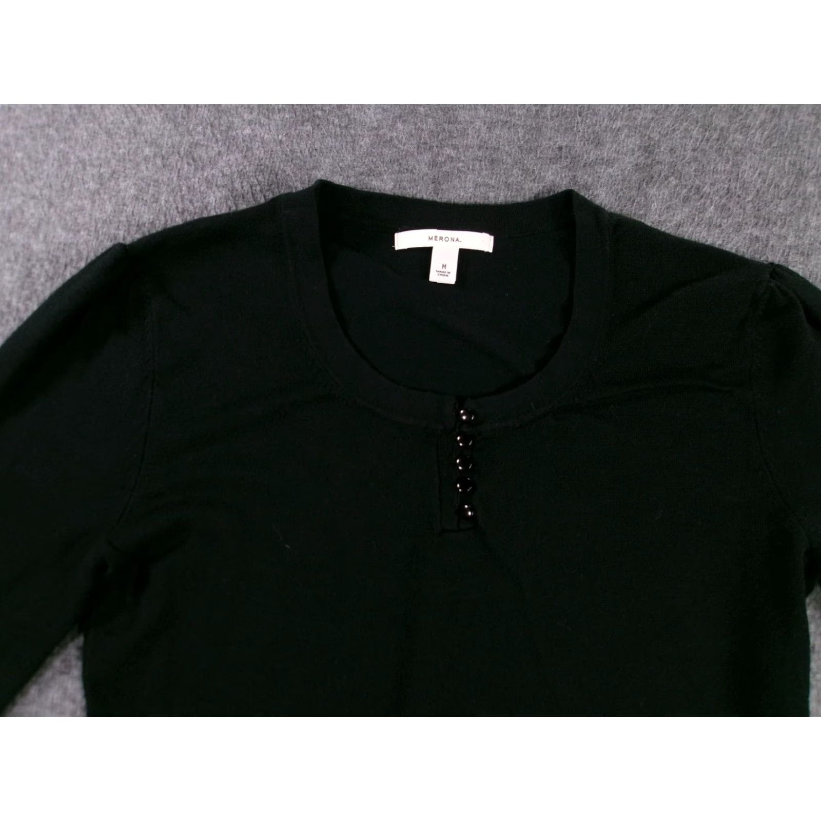 Merona Merona Button-Up Top Women Medium Black Long Sleeve Henley Classic Casual Office Size M / US 6-8 / IT 42-44 - 2 Thumbnail