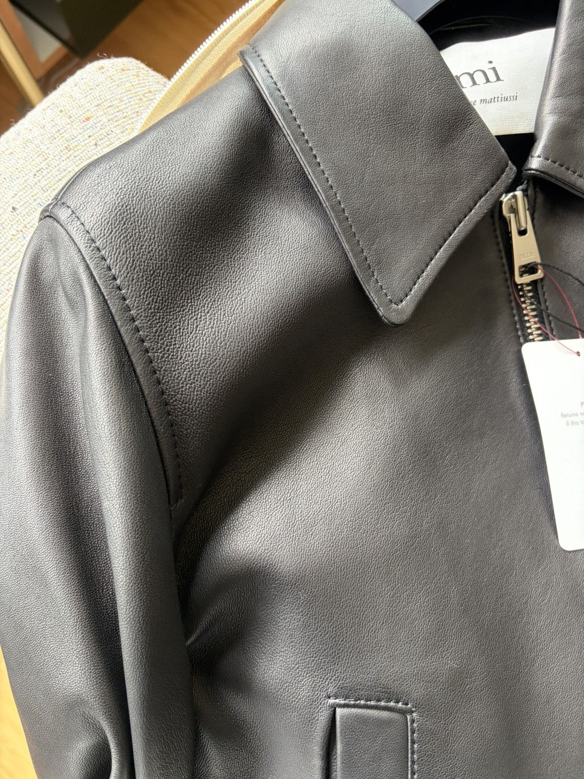 AMI AMI Paris Black Lambskin Leather Bomber Jacket – Size S NWT Size US S / EU 44-46 / 1 - 11 Thumbnail