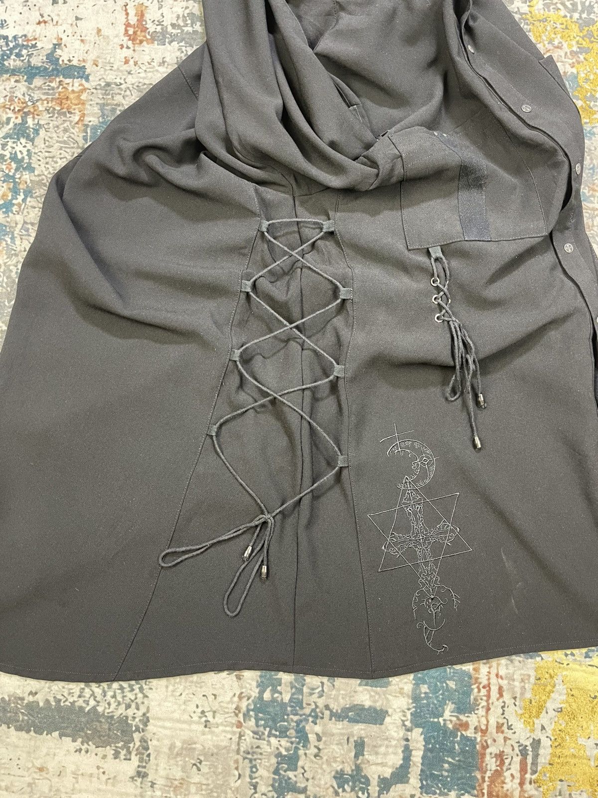 Ozz On Conte Oversized Lace Up Eyelet Goth Long Shirt
