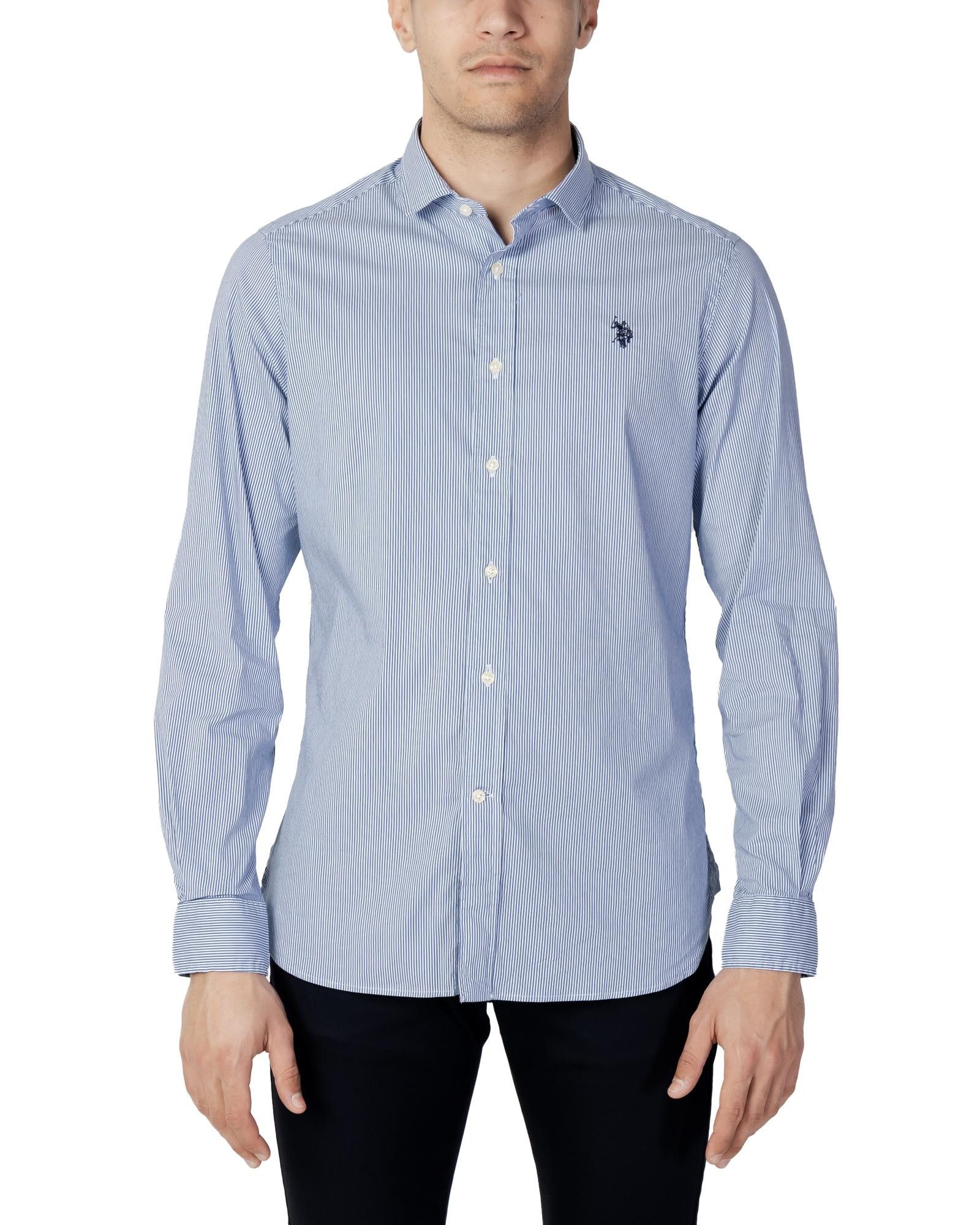 image of U S Polo Assn Striped Button-Up Shirt In 100% Cotton in Blue, Men's (Size 2XL)
