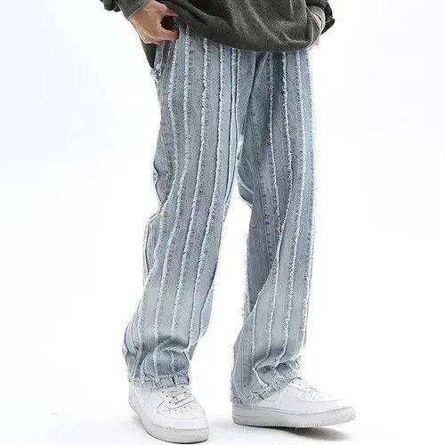 High Sport × Japanese Brand × Jean Unisex Striped Frayed Ripped Tassel Jeans Pants Size US 33 - 1 Thumbnail