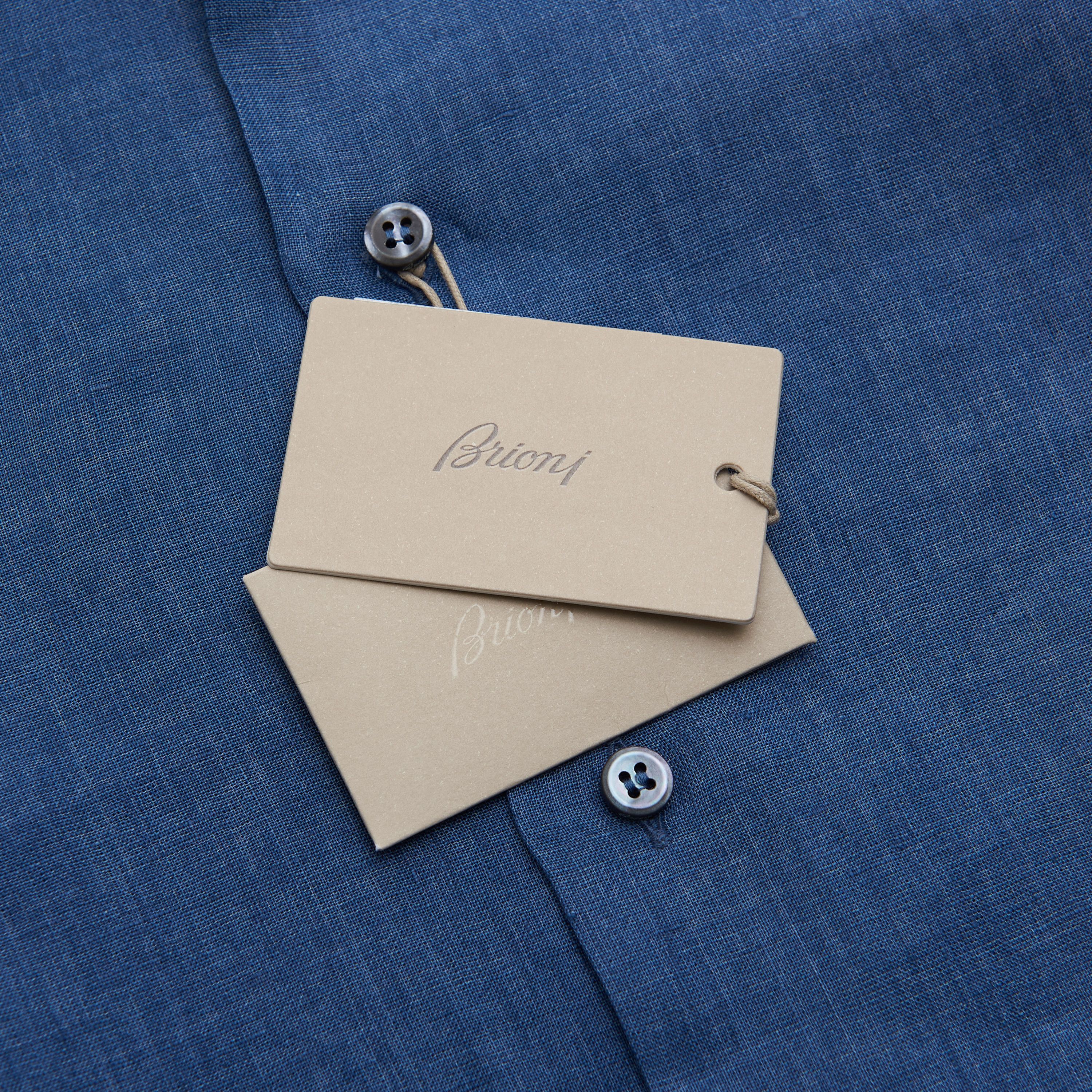 Brioni Royal Blue Linen Shirt - Longsleeve, Fitted Size US M / EU 48-50 / 2 - 10 Thumbnail