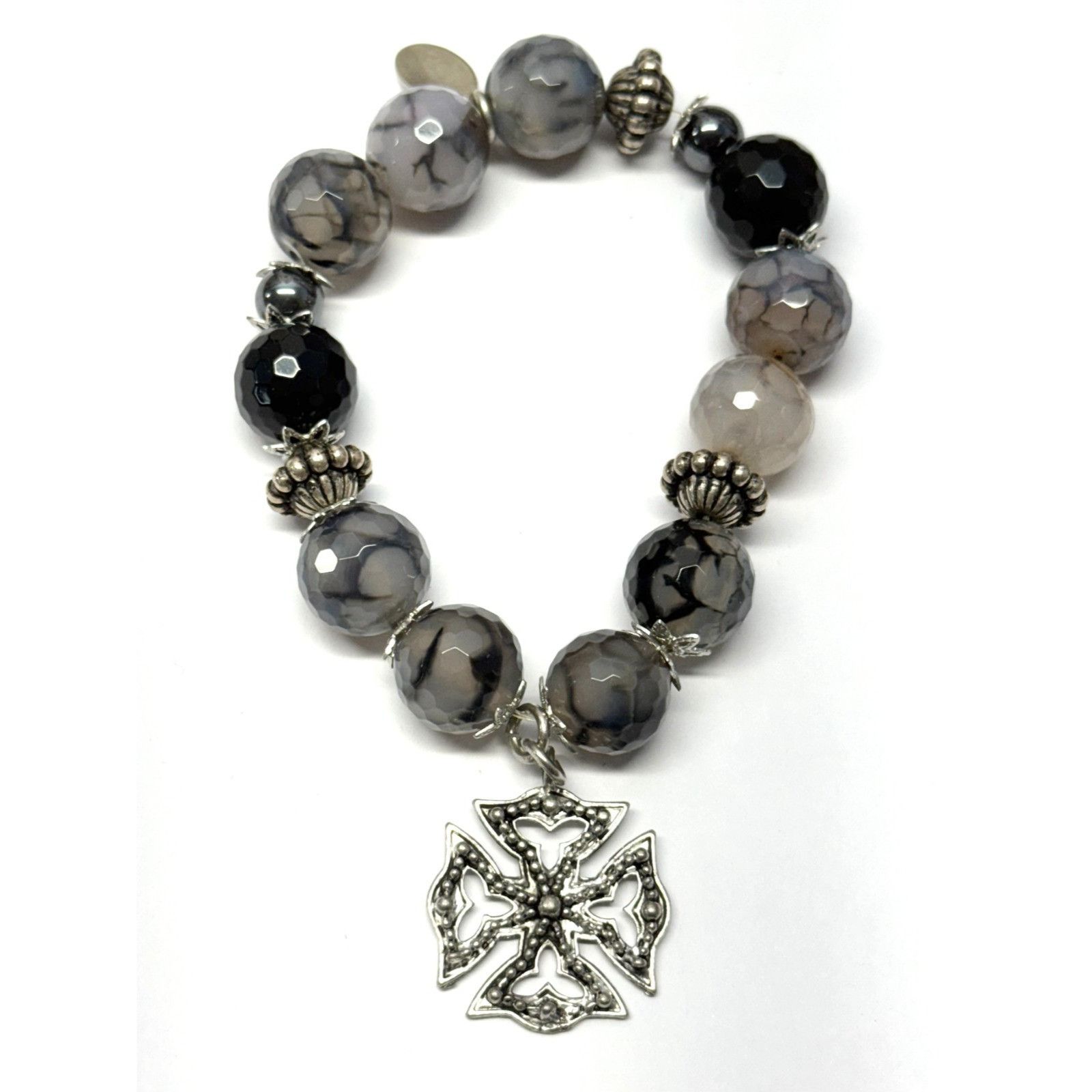 Vintage Vintage semi precious stone Maltese cross charm bracelet Size ONE SIZE - 1 Thumbnail