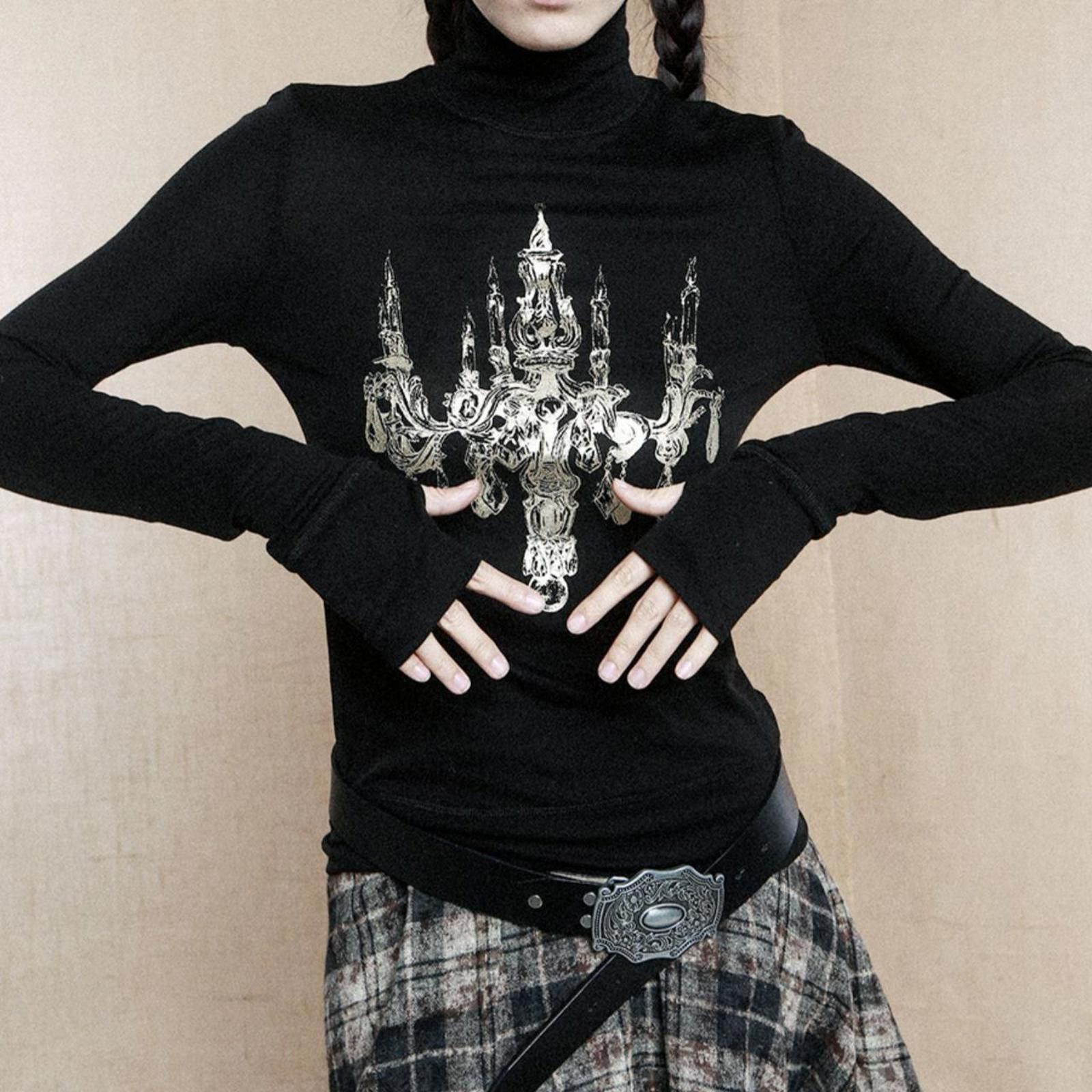 Japanese Brand Gothic Chandelier Print Turtleneck Size M / US 6-8 / IT 42-44 - 2 Thumbnail