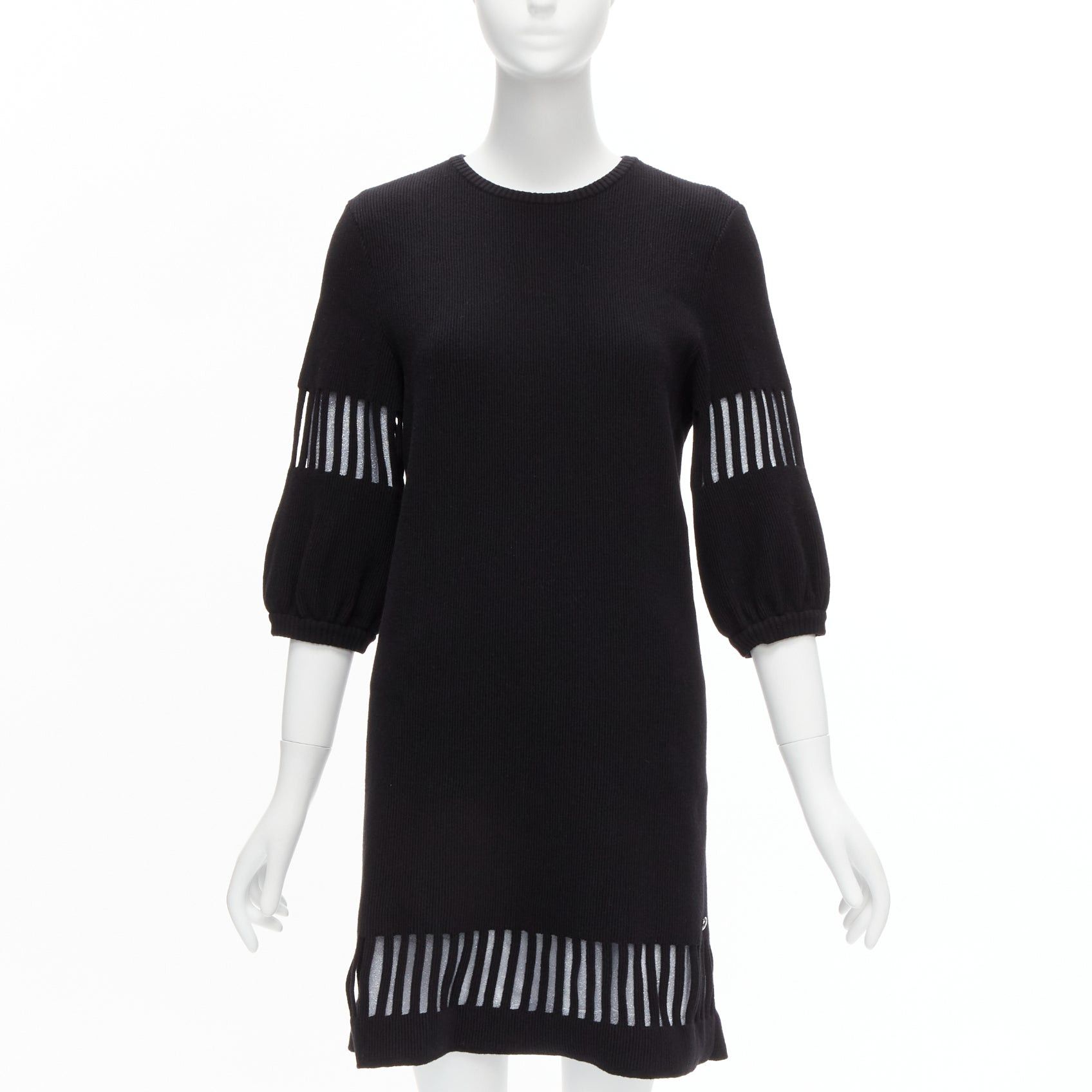Chanel CHANEL 2017 black wool angora geometric cut out silver lurex lined sweater dress FR38 M Size M / US 6-8 / IT 42-44 - 1 Thumbnail