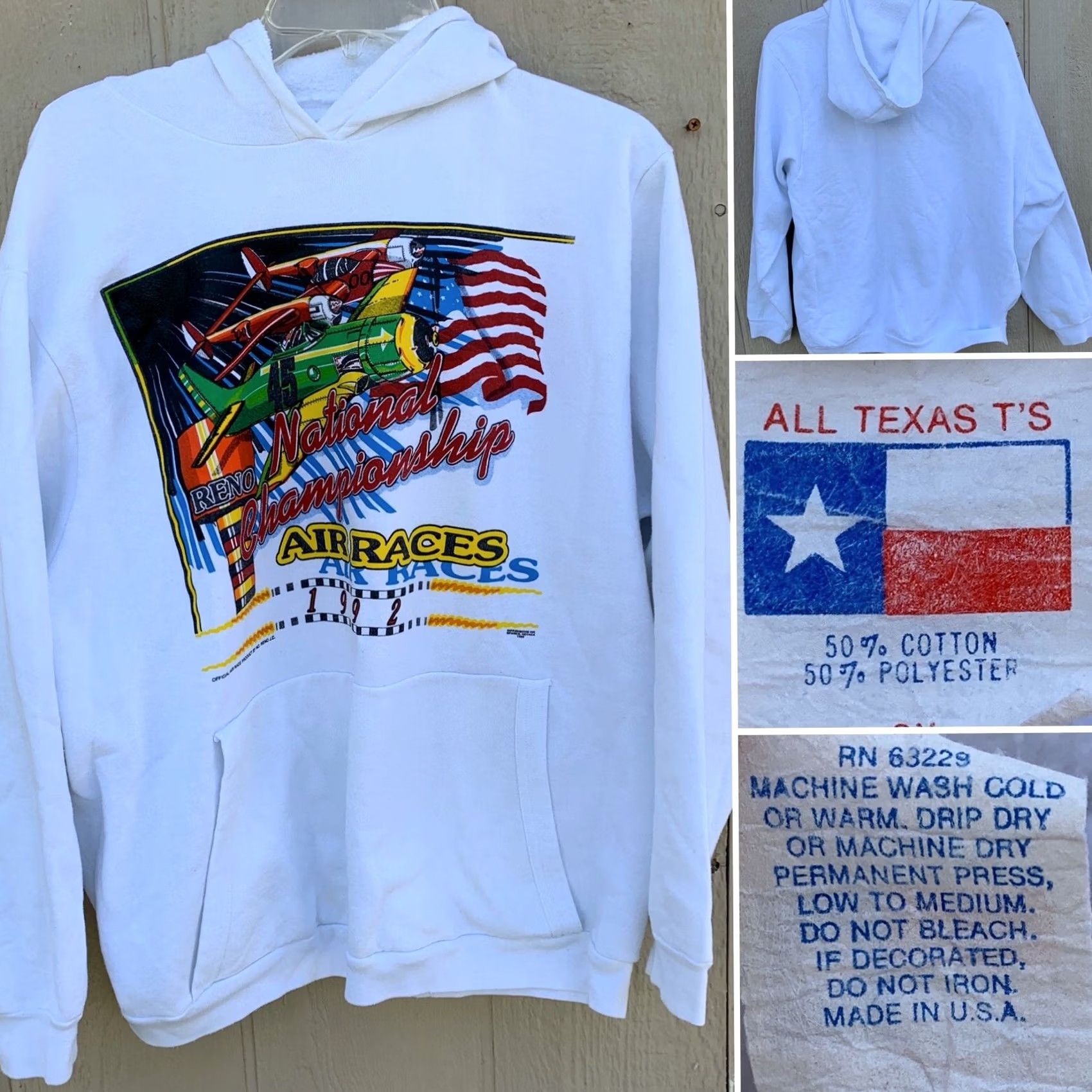 Vintage VINTAGE Reno Air Races 1992 National Championship Hoodie Sweatshirt 2X 90s XXL All Texas T’s White 2XL Mens Pullover Graphic Print Racing Size US XXL / EU 58 / 5 - 2 Thumbnail