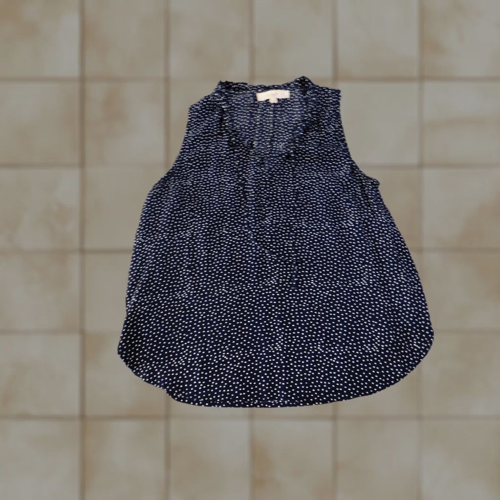 Loft LOFT Blouse Womens Medium Navy Blue White Polka Dot Sleeveless Tie Neck Top Size M / US 6-8 / IT 42-44 - 1 Thumbnail