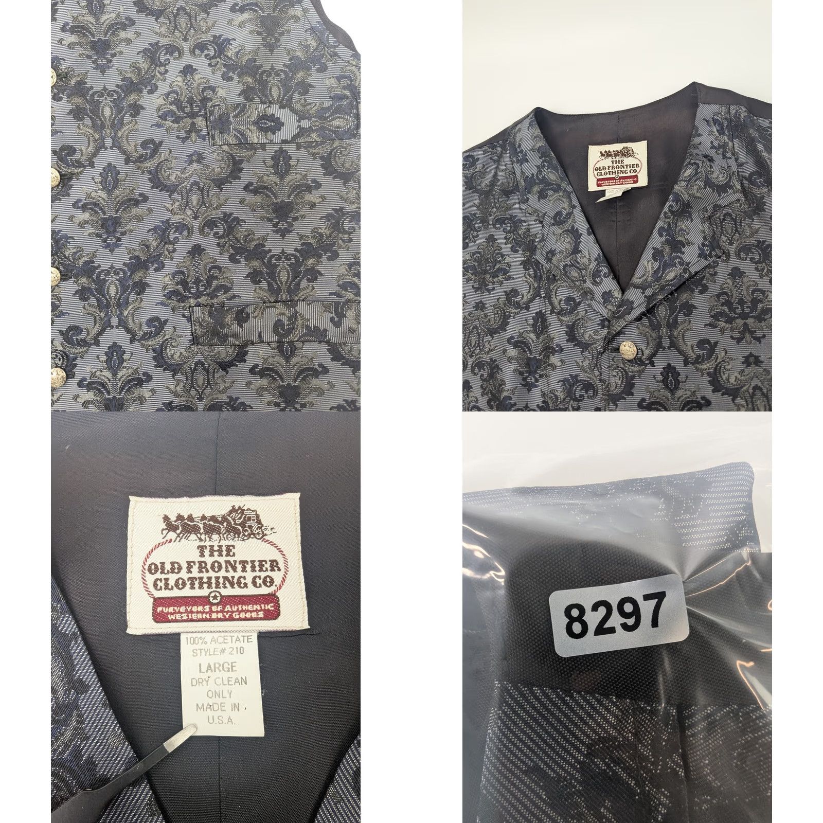 Vintage VINTAGE The Old Frontier Clothing Co Floral Vest Men's Large Gray Navy Button USA Western 80s Slim Regular Buttoned Vest Mens Size US L / EU 52-54 / 3 - 8 Thumbnail