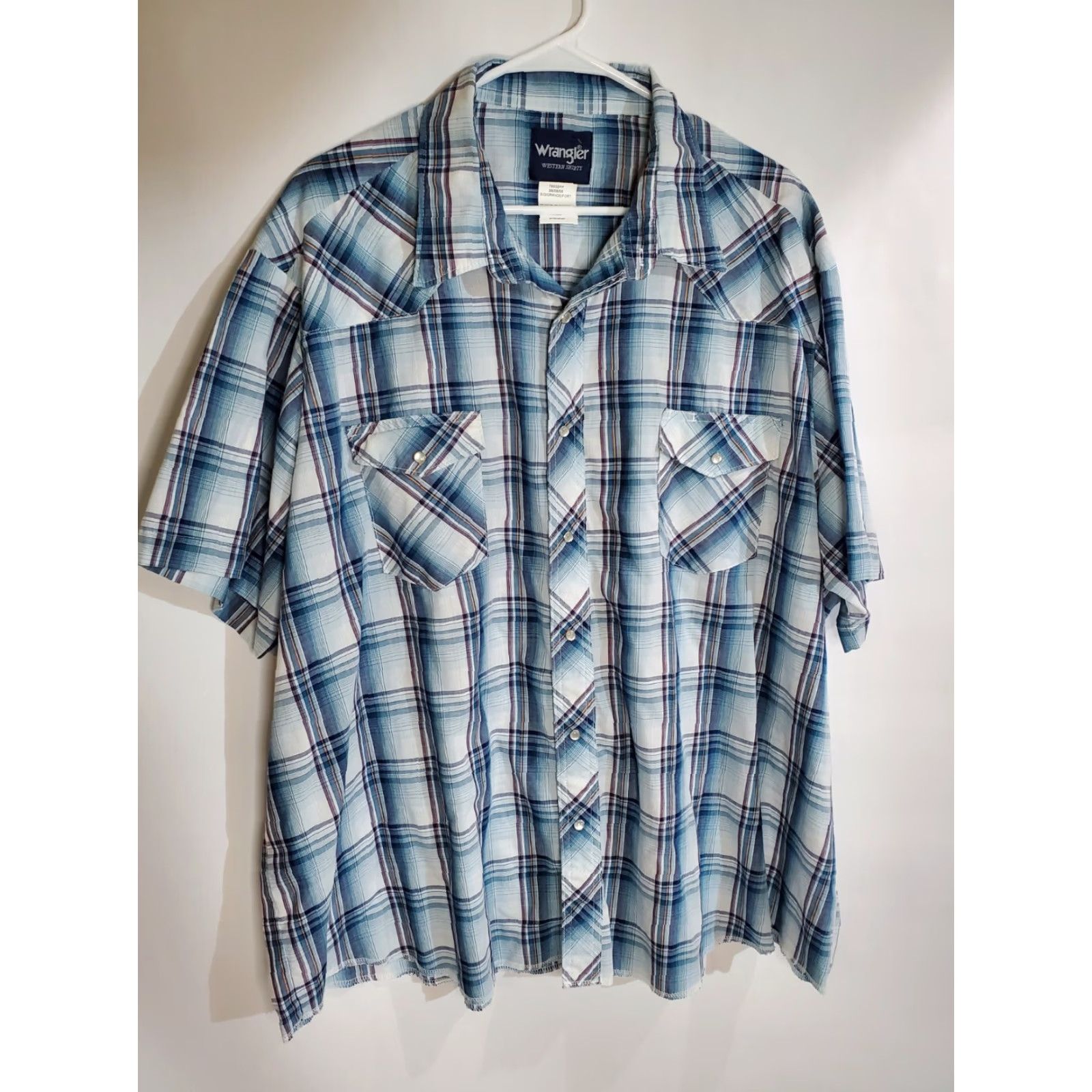 Wrangler Wrangler Mens Button-Up Western Shirt Blue Plaid 3XL Shirt Long Sleeve Collared Button-Down Casual Workwear Shirts Mens Size US XXL / EU 58 / 5 - 4 Thumbnail