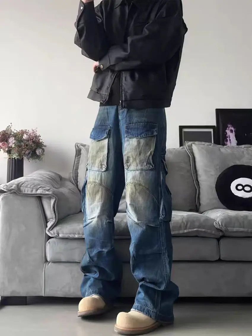Designer × Japanese Brand Dirty Dye Washed Wide Leg Straight Jeans Size US 30 / EU 46 - 1 Thumbnail