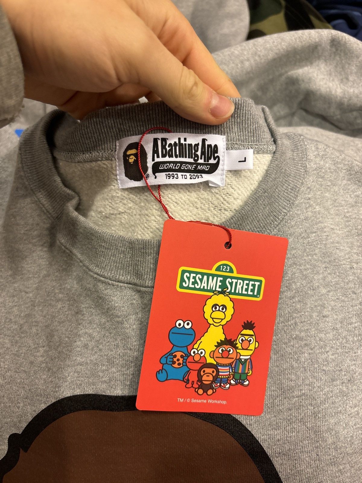 Bape Bape x Baby Milo x Sesame Street Collection Grey Crewneck Size US L / EU 52-54 / 3 - 7 Thumbnail