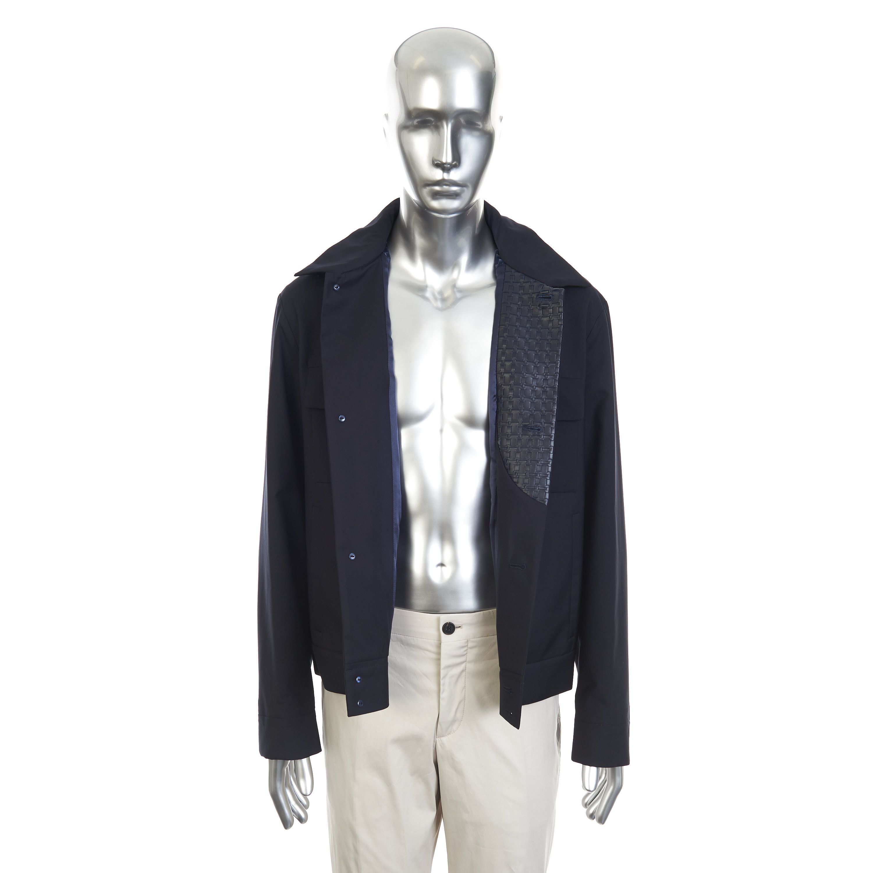 Zilli Dark Navy Bomber Jacket with Woven Leather Collar Size US M / EU 48-50 / 2 - 2 Thumbnail