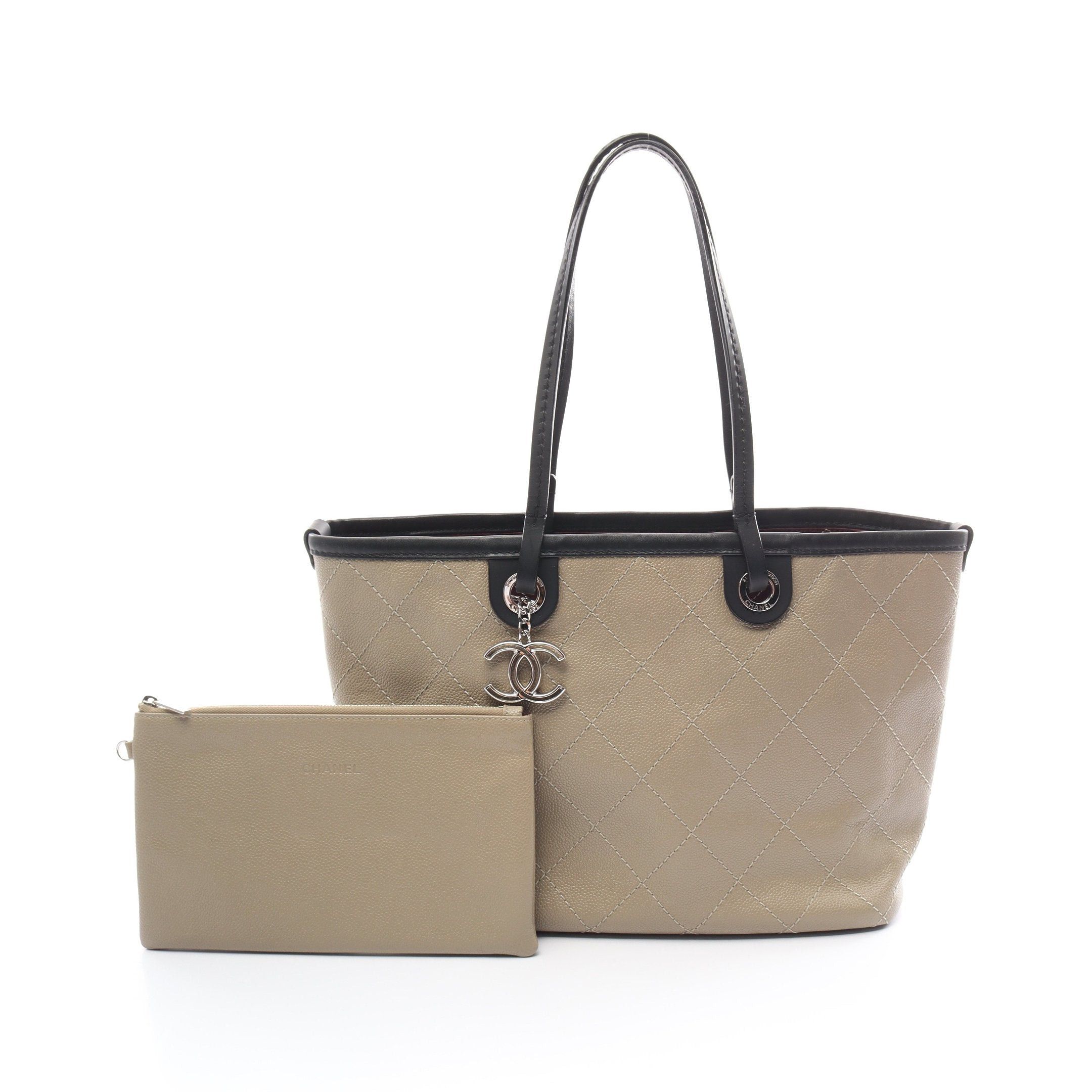Chanel Chanel On The Road Shoulder Bag Tote Caviar Skin Khaki Beige Silver Hardware Size ONE SIZE - 1 Thumbnail