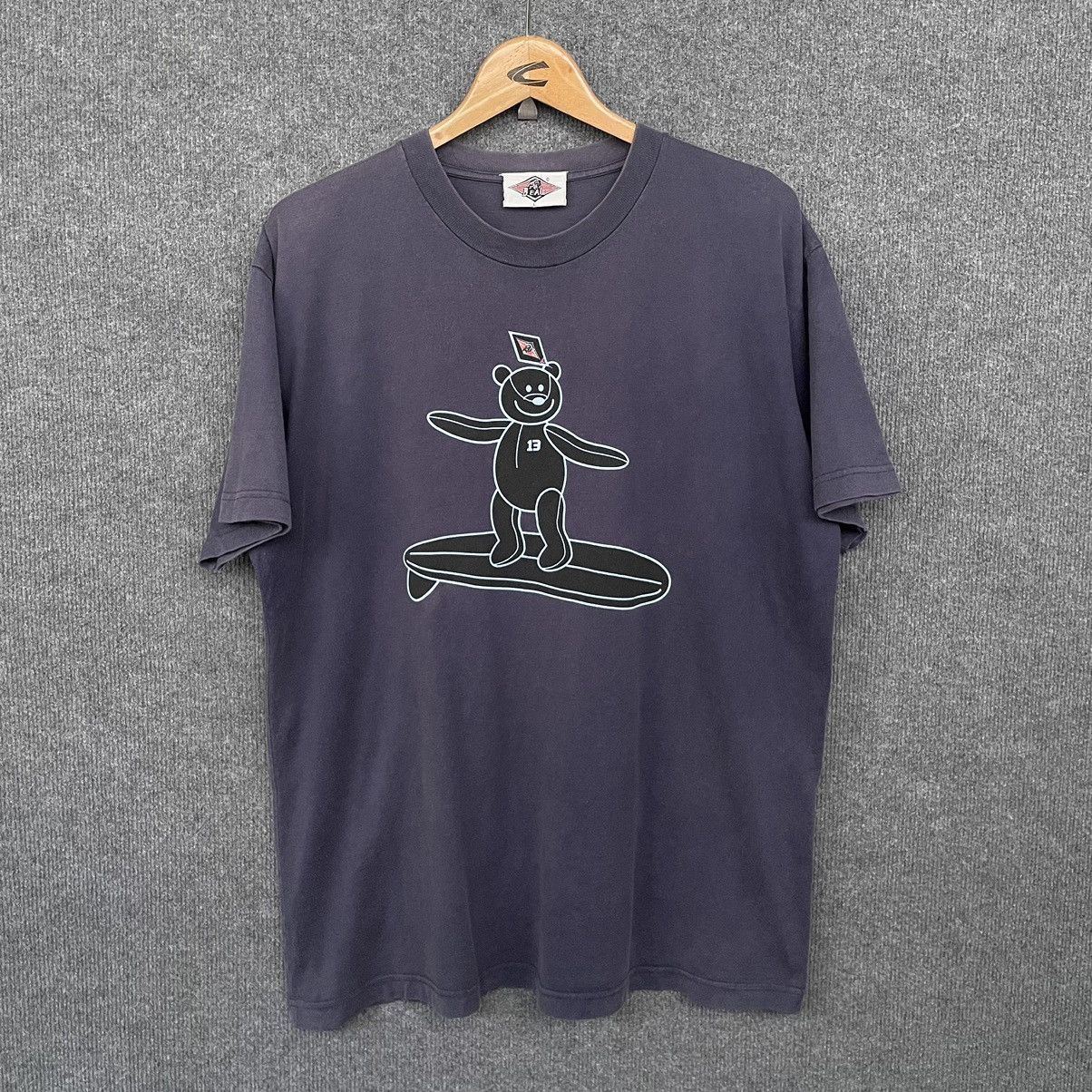 Vintage Vintage 1990s Bear Surfboard Sunfades T Shirt Size US XL / EU 56 / 4 - 1 Thumbnail