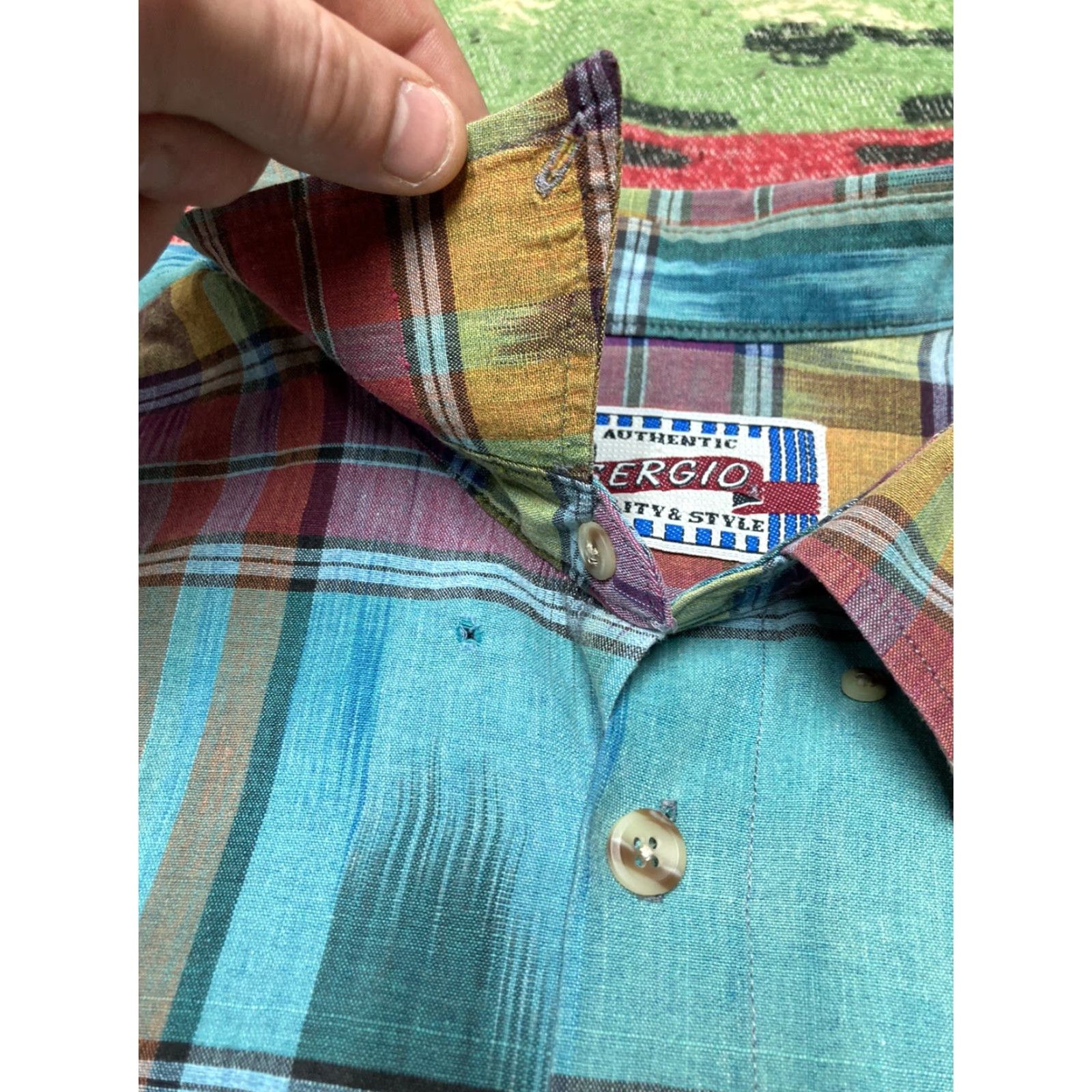 Vintage VINTAGE 80s shadow plaid button shirt 100% cotton Sergio quality style XXL Tall Blue Plaid Men Size 2XL Tall Short Sleeve 80s Shirt Mens Size US XXL / EU 58 / 5 - 6 Thumbnail