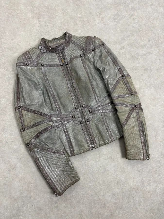 Just Cavalli FW2010 Cavalli Faded Grey Studded Leather Jacket Size M / US 6-8 / IT 42-44 - 4 Thumbnail