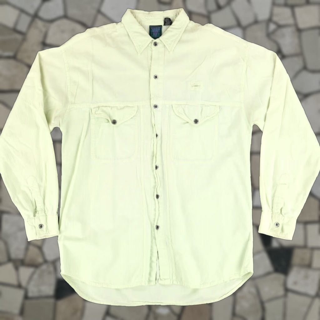 Vintage VTG Shah Safari Shirt Green M Men Long Sleeve Button Down Cotton Solid Vintage SHIRT Size US M / EU 48-50 / 2 - 1 Thumbnail