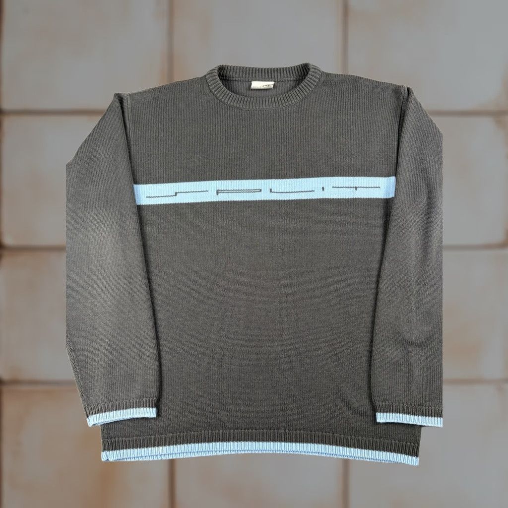 Vintage VINTAGE Split Skateboard Sweater Men’s XL Gray Knit Pullover Crew Neck Striped Tight-Knit 90s Skate Mens Size US XL / EU 56 / 4 - 1 Thumbnail