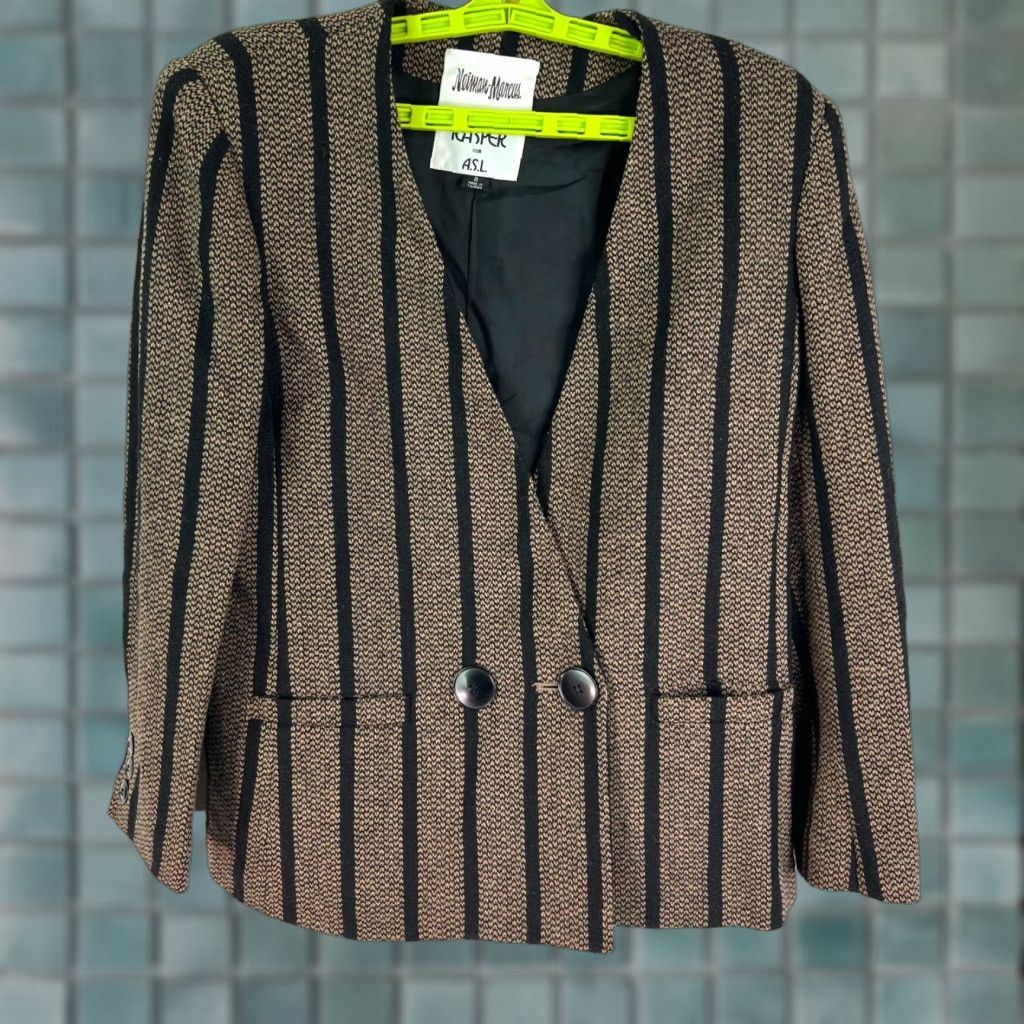 Kasper VINTAGE Kasper for A.S.L. Wool Blend Striped Blazer Womens Size 8 Brown Size M / US 6-8 / IT 42-44 - 1 Thumbnail