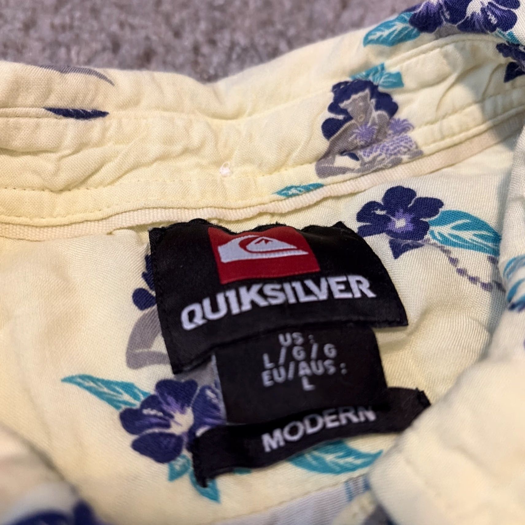 Quiksilver VINTAGE Quiksilver Button-Up Shirt Hawaiian Surfer Girl Graphic Yellow Large L Mens Short Sleeve Size US L / EU 52-54 / 3 - 4 Thumbnail