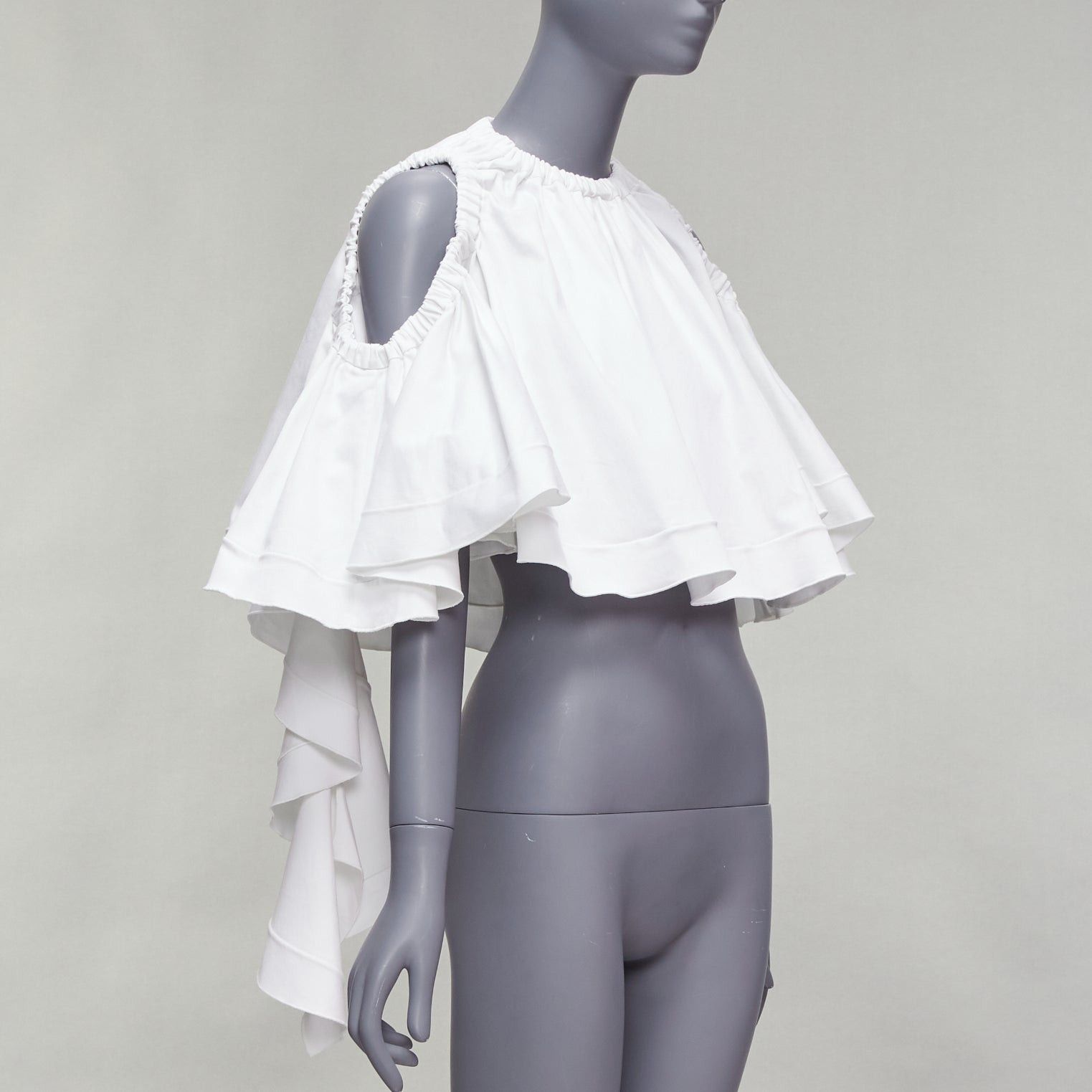ELLERY ELLERY white cotton blend flare cascade sleeve crew neck crop top UK6 XS Size XS / US 0-2 / IT 36-38 - 1 Thumbnail