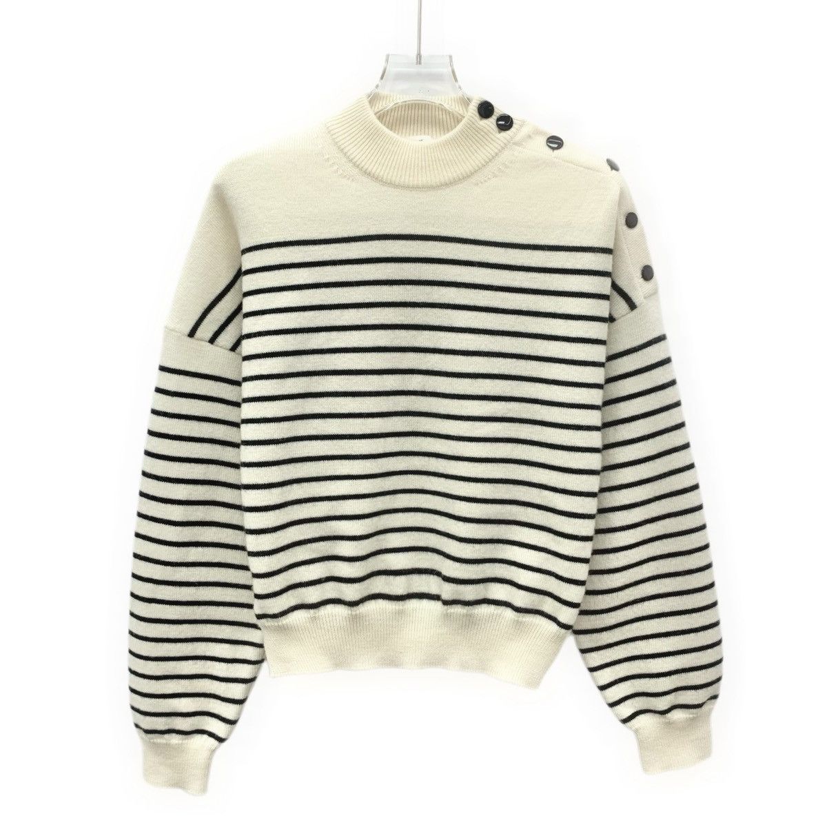 Celine Celine Beige Striped Wool Long Sleeve Knit Sweater K26WX Size S / US 4 / IT 40 - 1 Thumbnail
