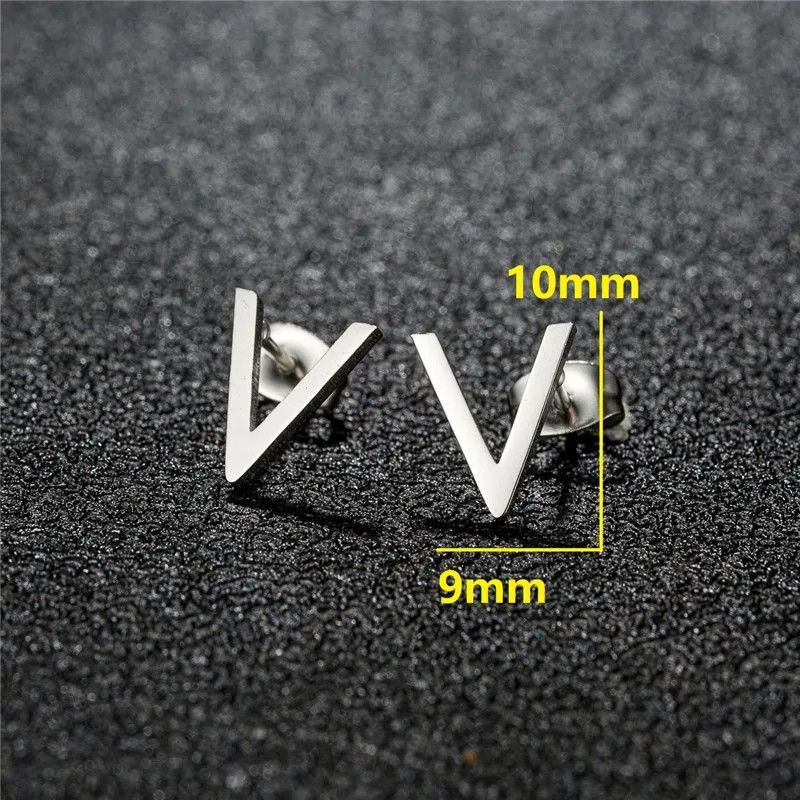 Jewelry Letter V Shape Mini Stud Earrings Charm Earring Gift Size ONE SIZE - 2 Thumbnail