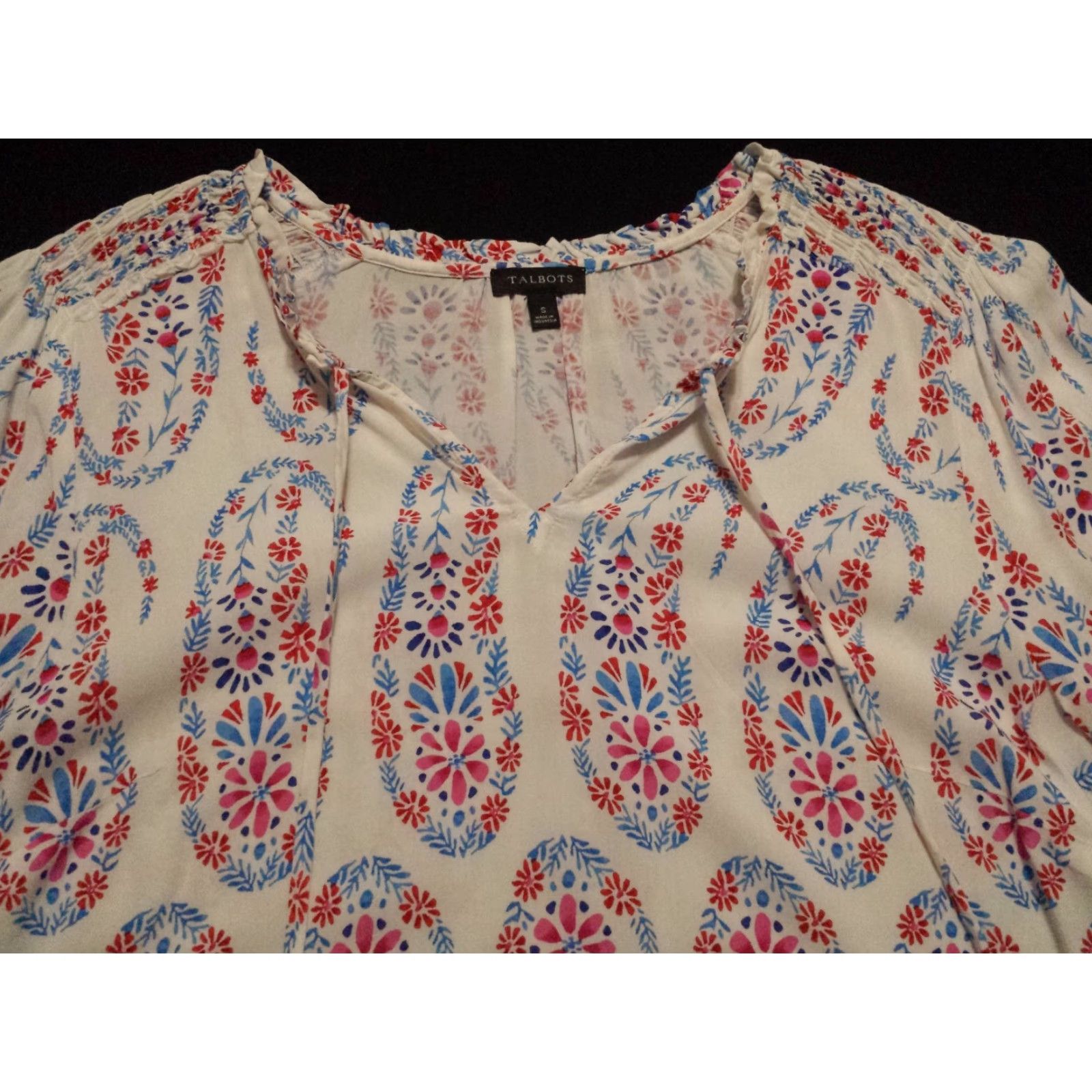 Talbots Talbots Blouse Shirt Womens S Multicolor Paisley V-Neck Pullover Long Sleeve Size S / US 4 / IT 40 - 2 Thumbnail