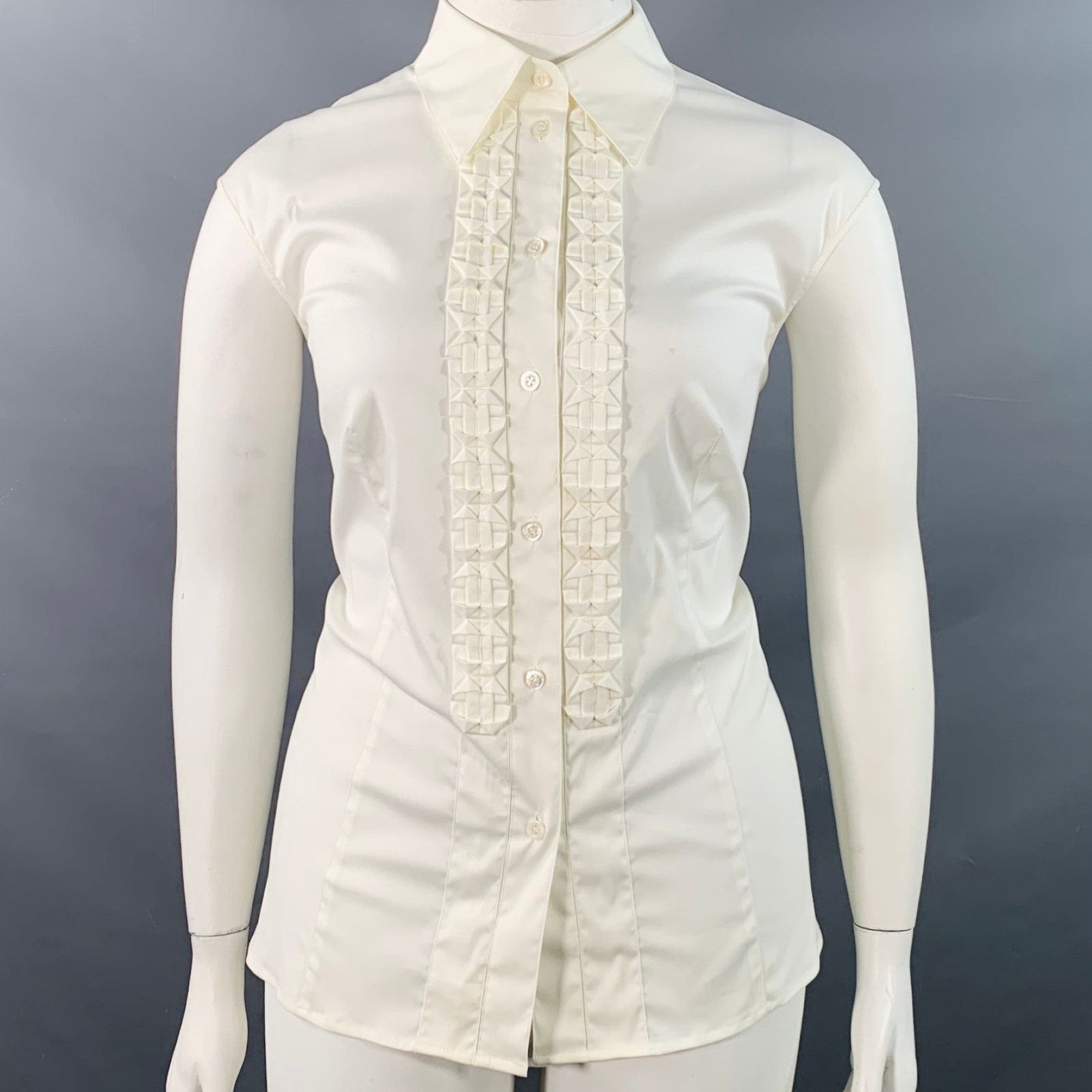 Escada ESCADA Size XL Cream Cotton Blend Pleated Sleeveless Shirt Size XL / US 12-14 / IT 48-50 - 1 Thumbnail