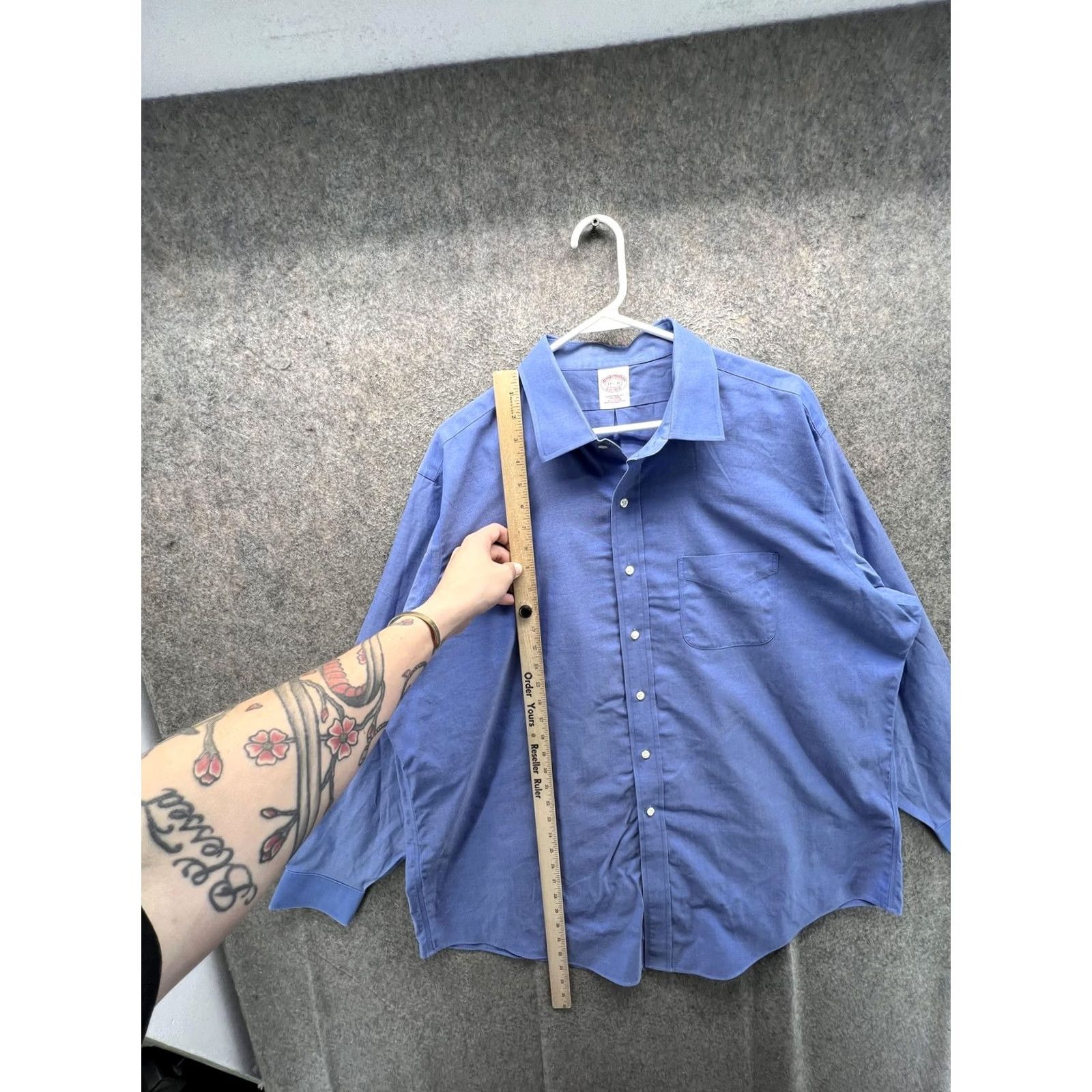 Brooks Brothers Brooks Brothers Dress Shirt Mens 17.5 Blue Solid Classic Fit Cotton Shirt Size 48R - 4 Thumbnail