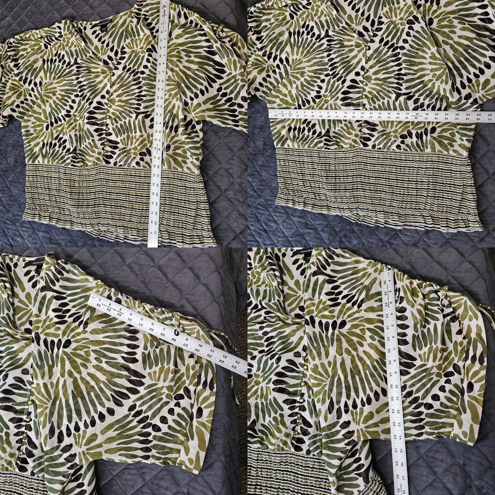 Vintage Ashley Stewart Poncho Blouse 14W Green Leaf Print Women V Neck Beaded Size XL / US 12-14 / IT 48-50 - 8 Thumbnail